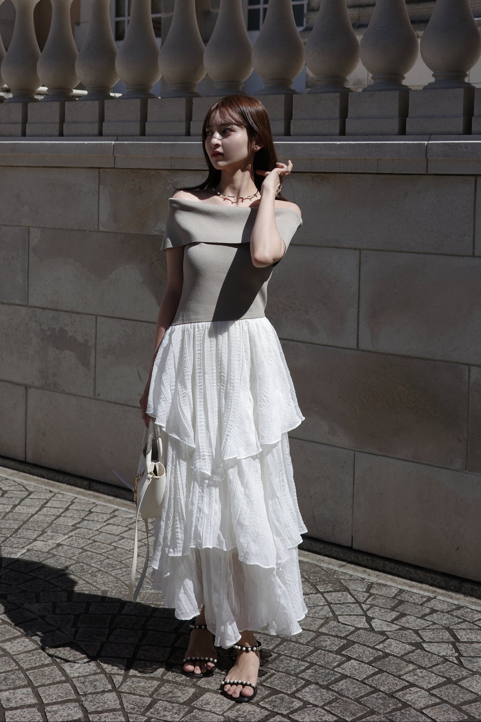 シフォンプリーツドッキングワンピース