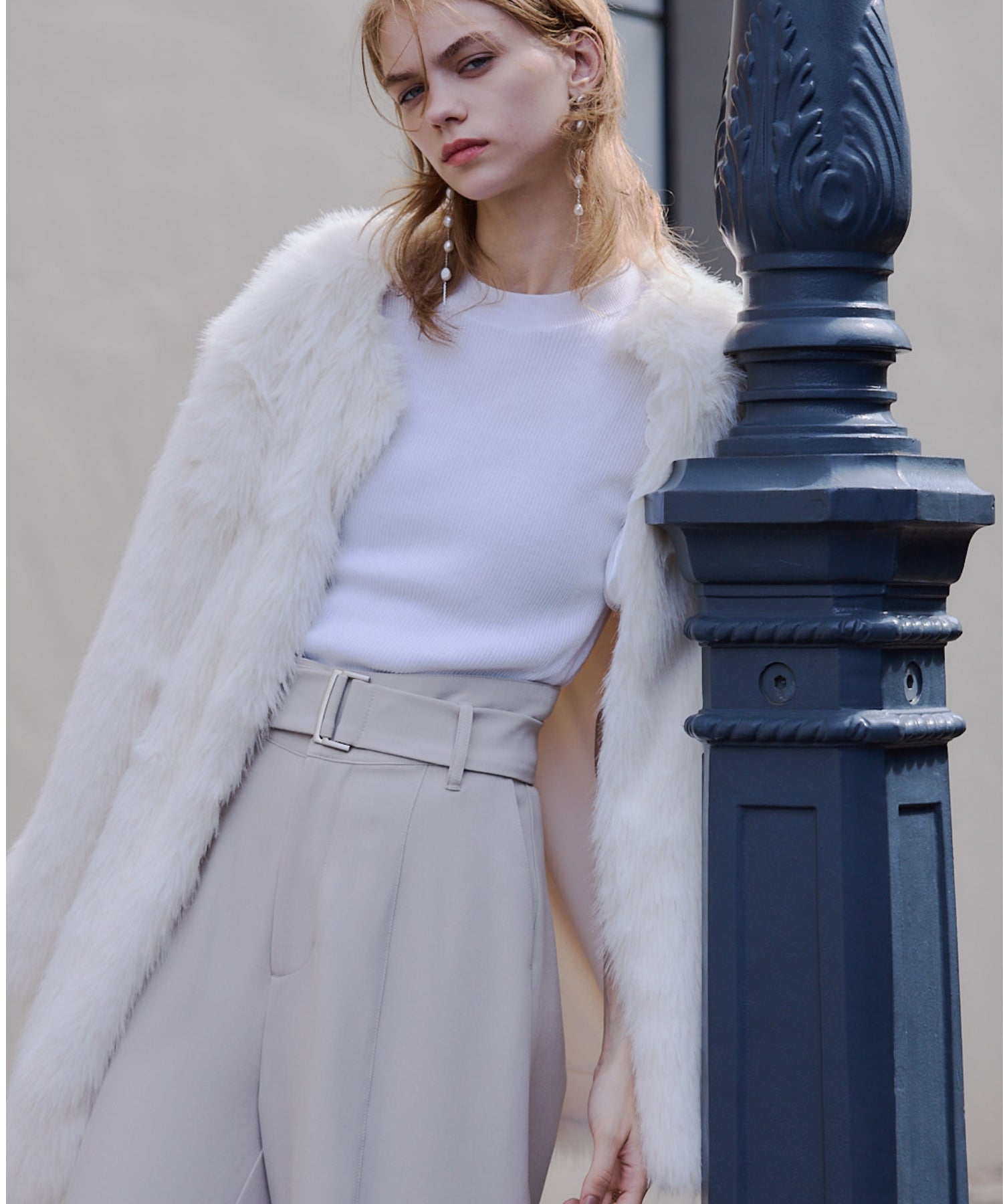 Belted wide pants
