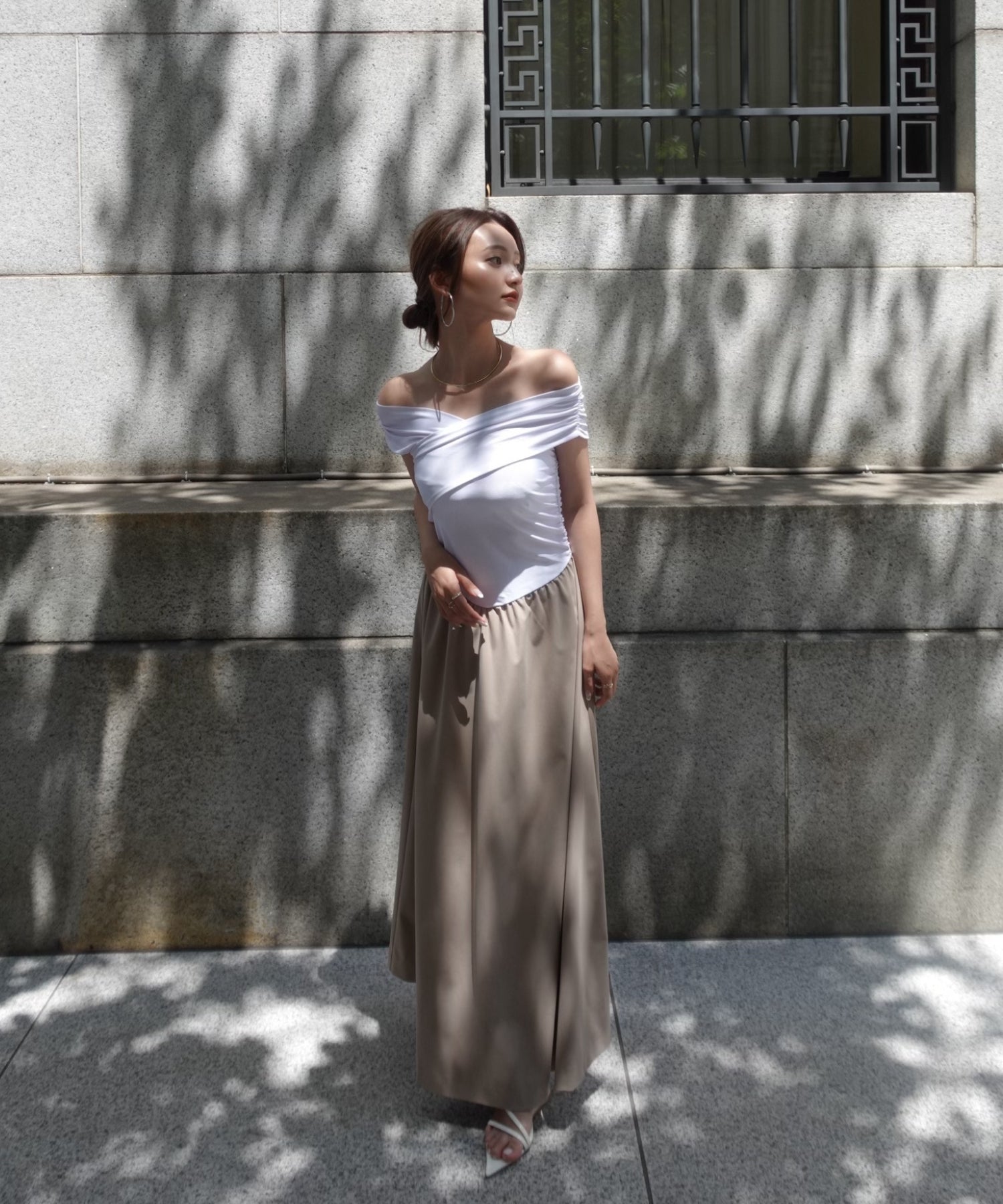 Strech cross docking dress【Beige】