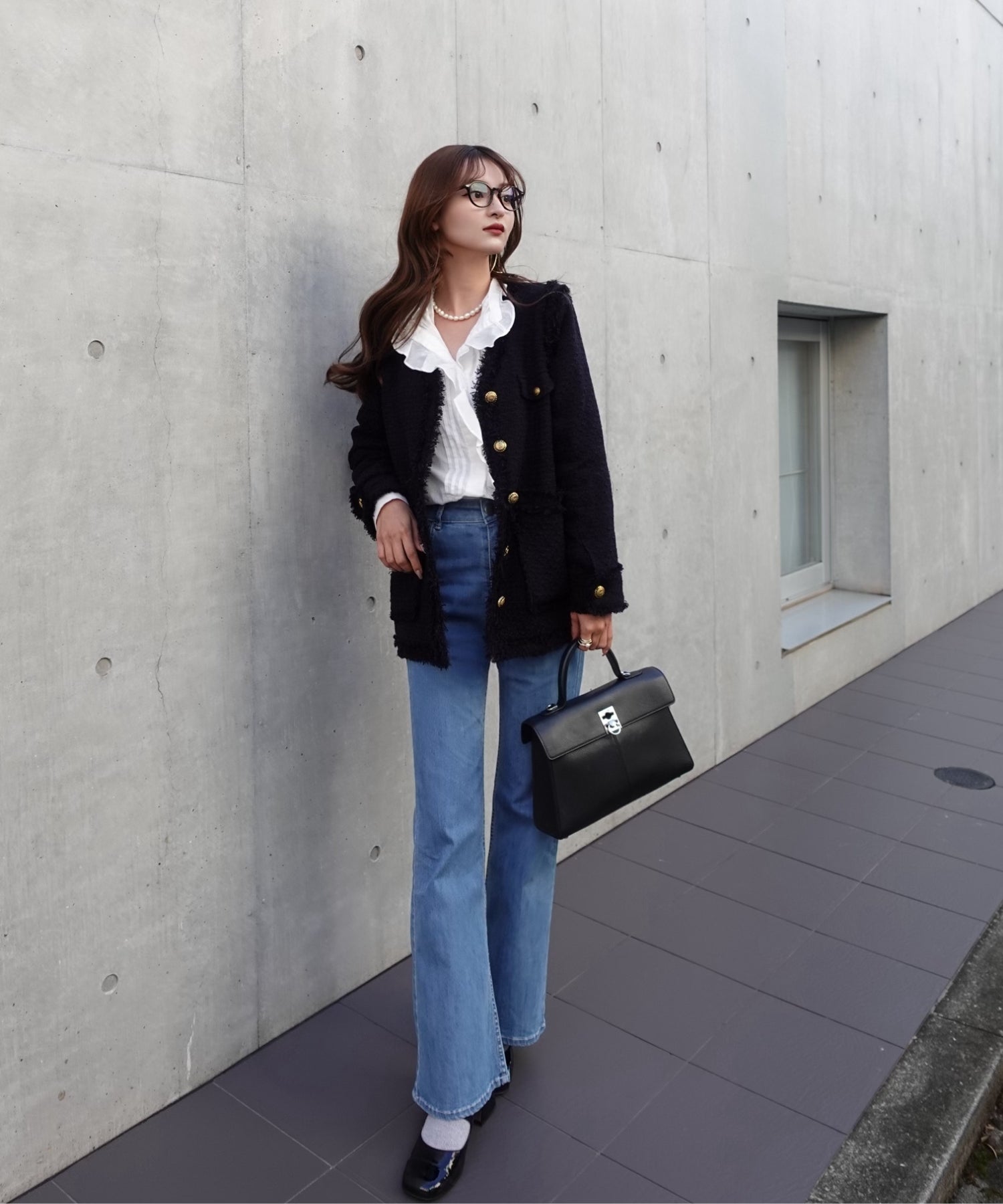 Tweed fringe 2way jacket【Dark navy】