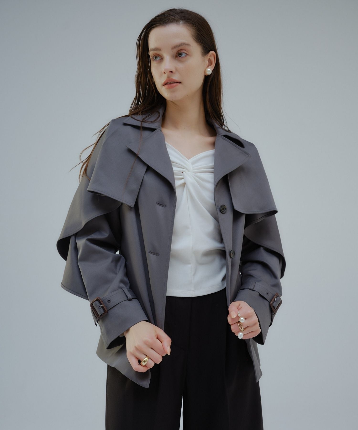 Cape trench coat【Gray】