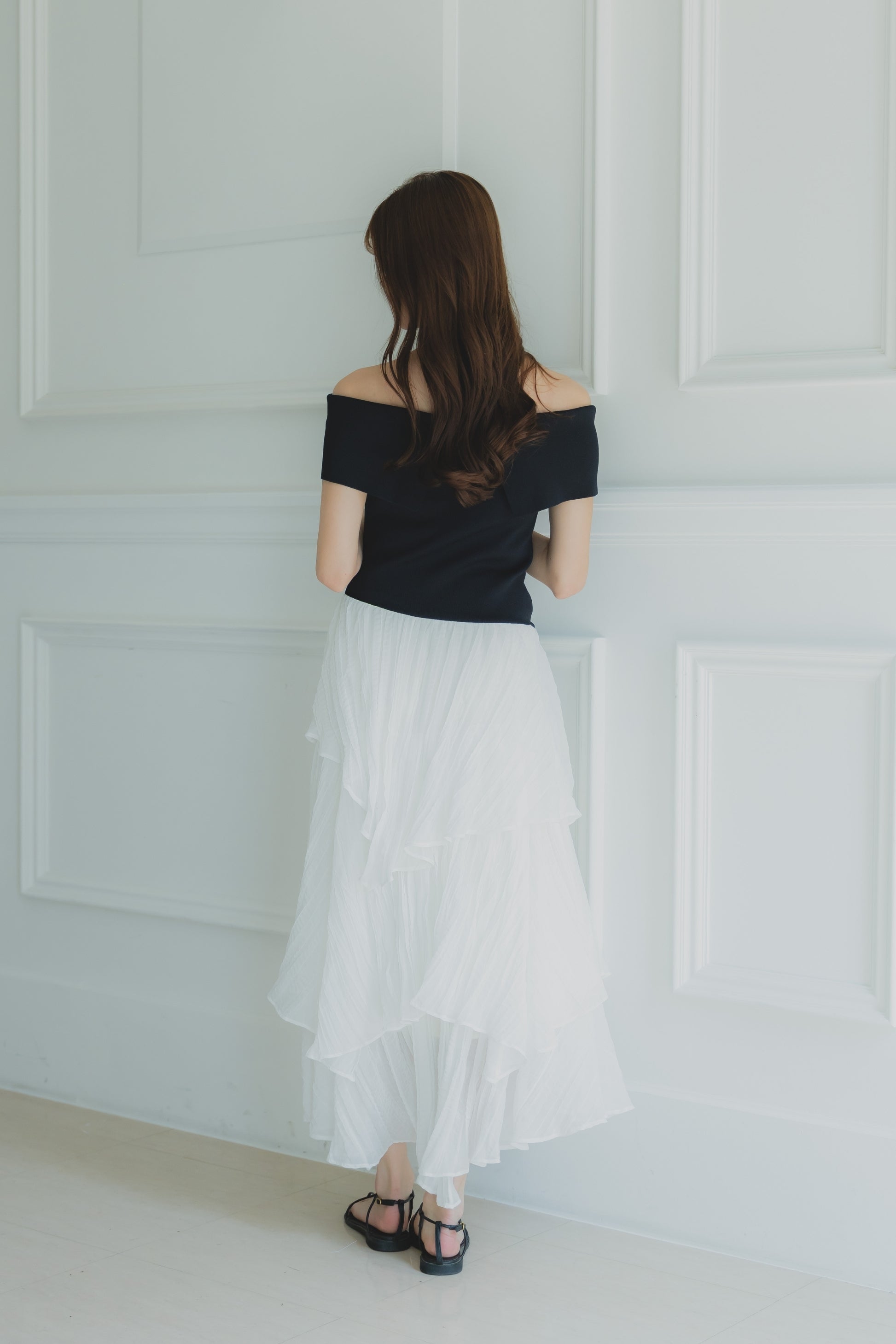 シフォンプリーツドッキングワンピース