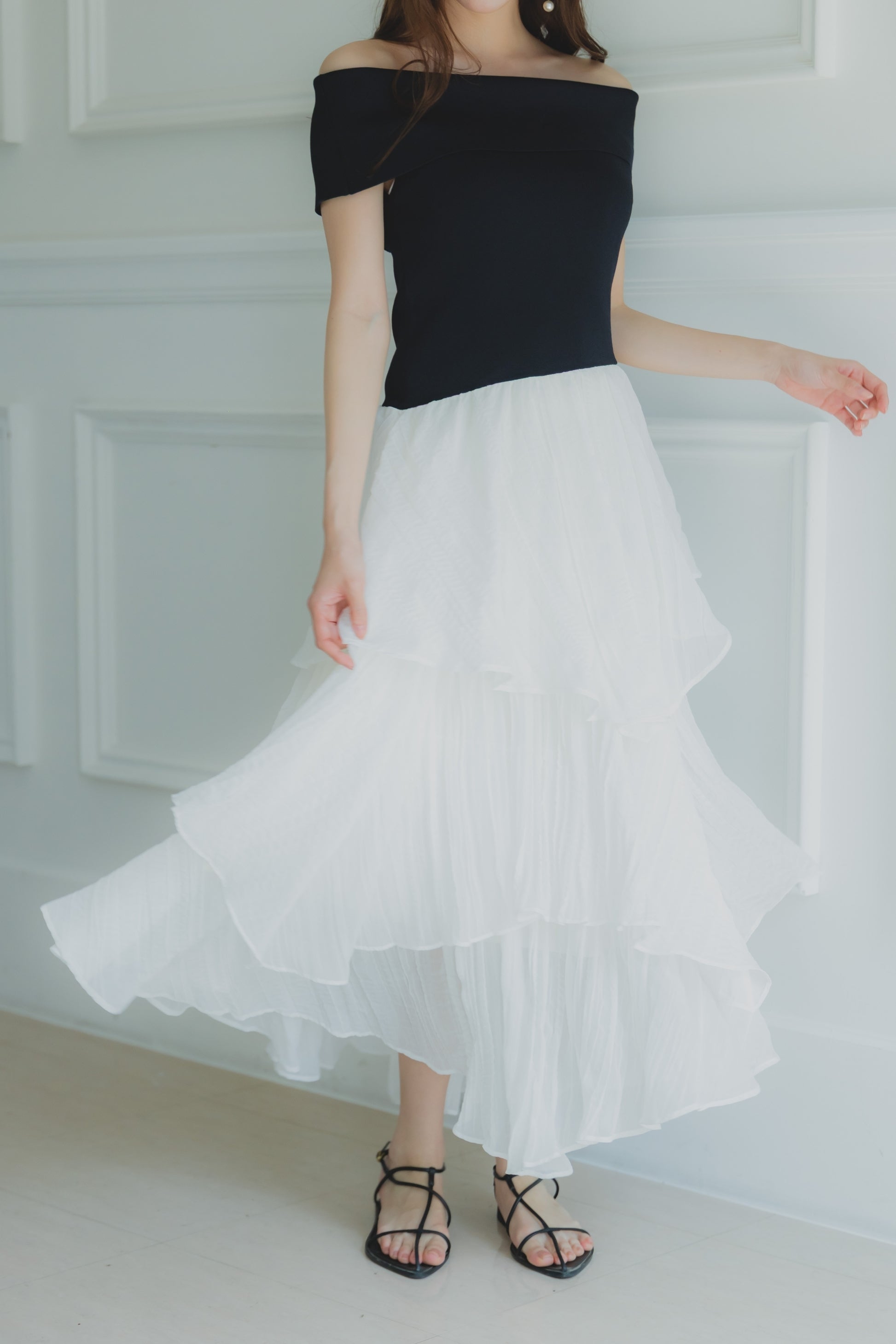 シフォンプリーツドッキングワンピース