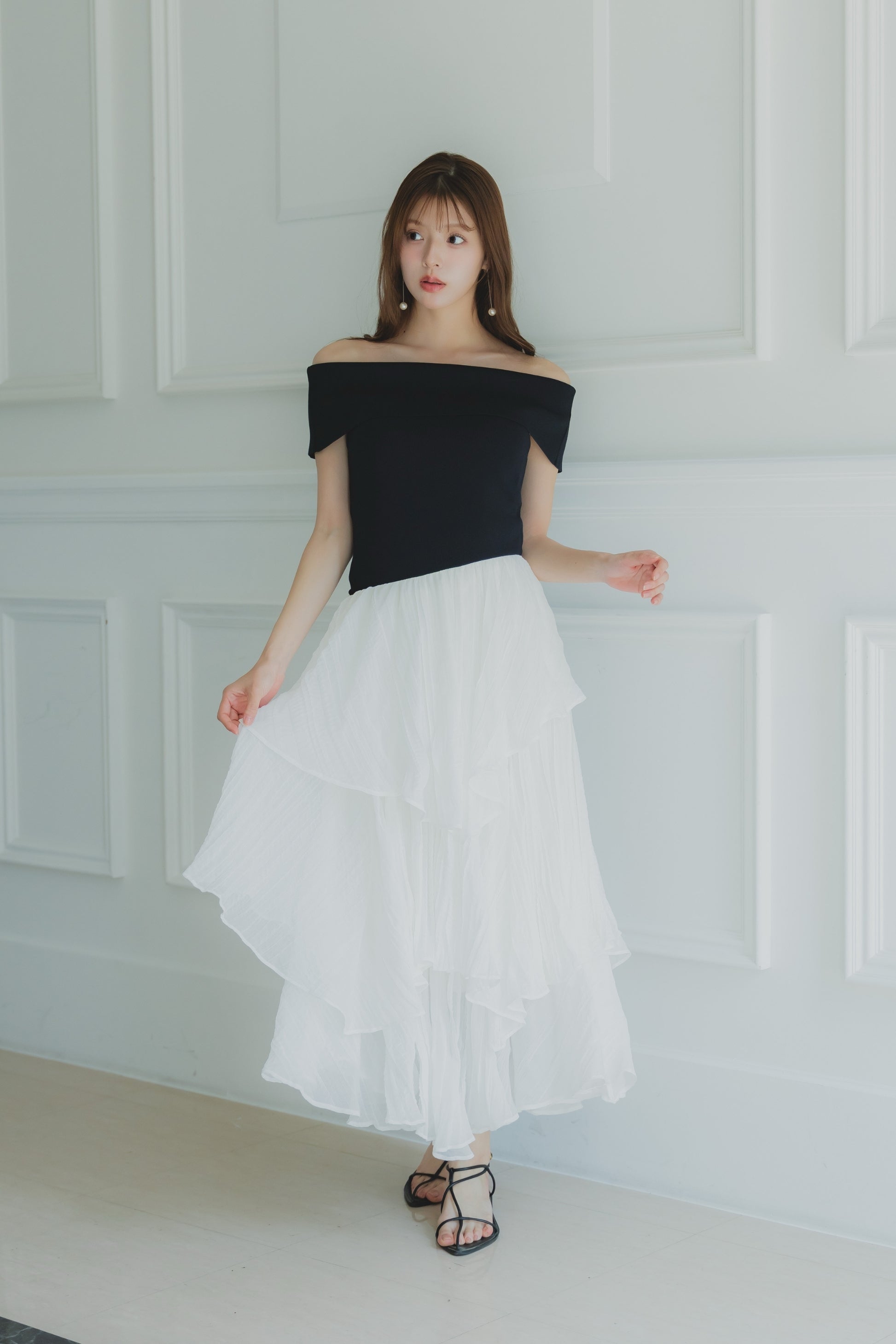 シフォンプリーツドッキングワンピース