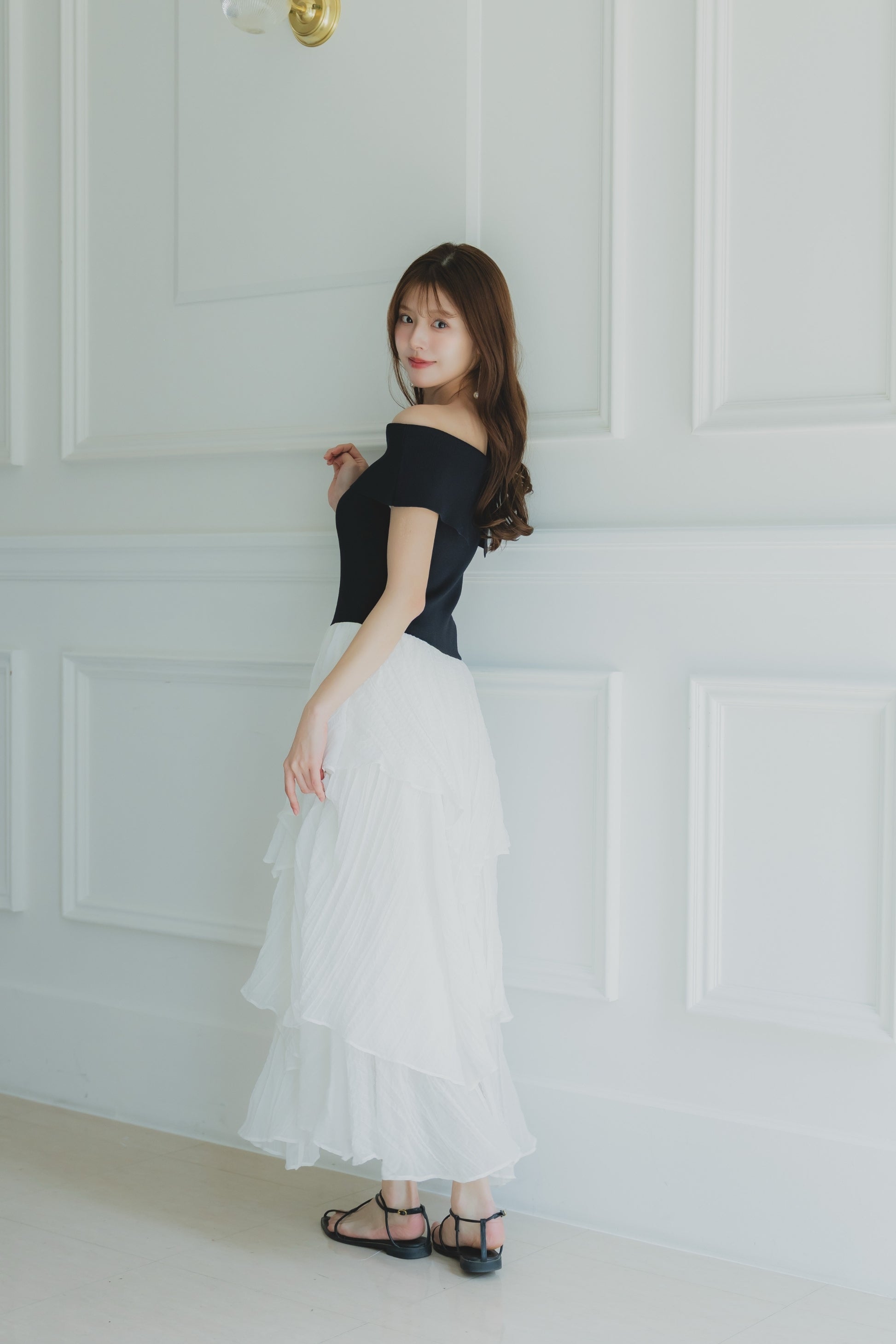 シフォンプリーツドッキングワンピース