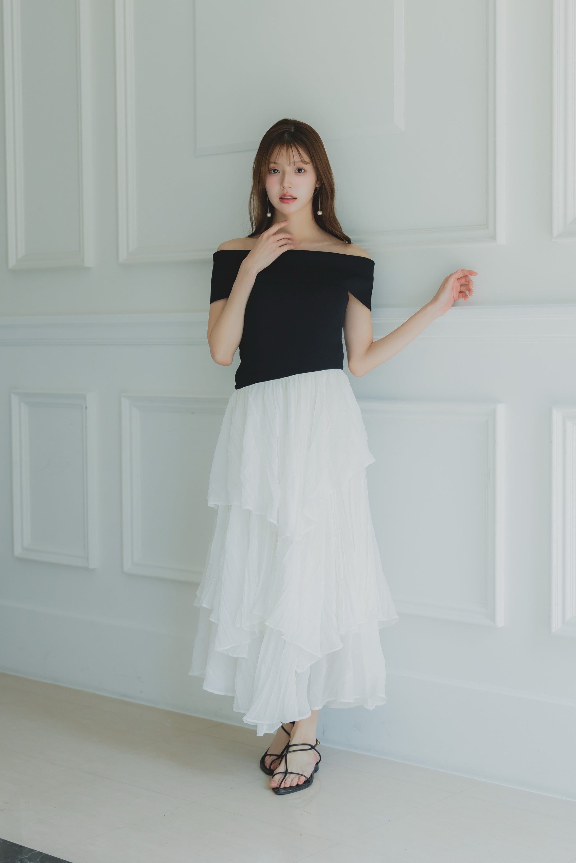 シフォンプリーツドッキングワンピース