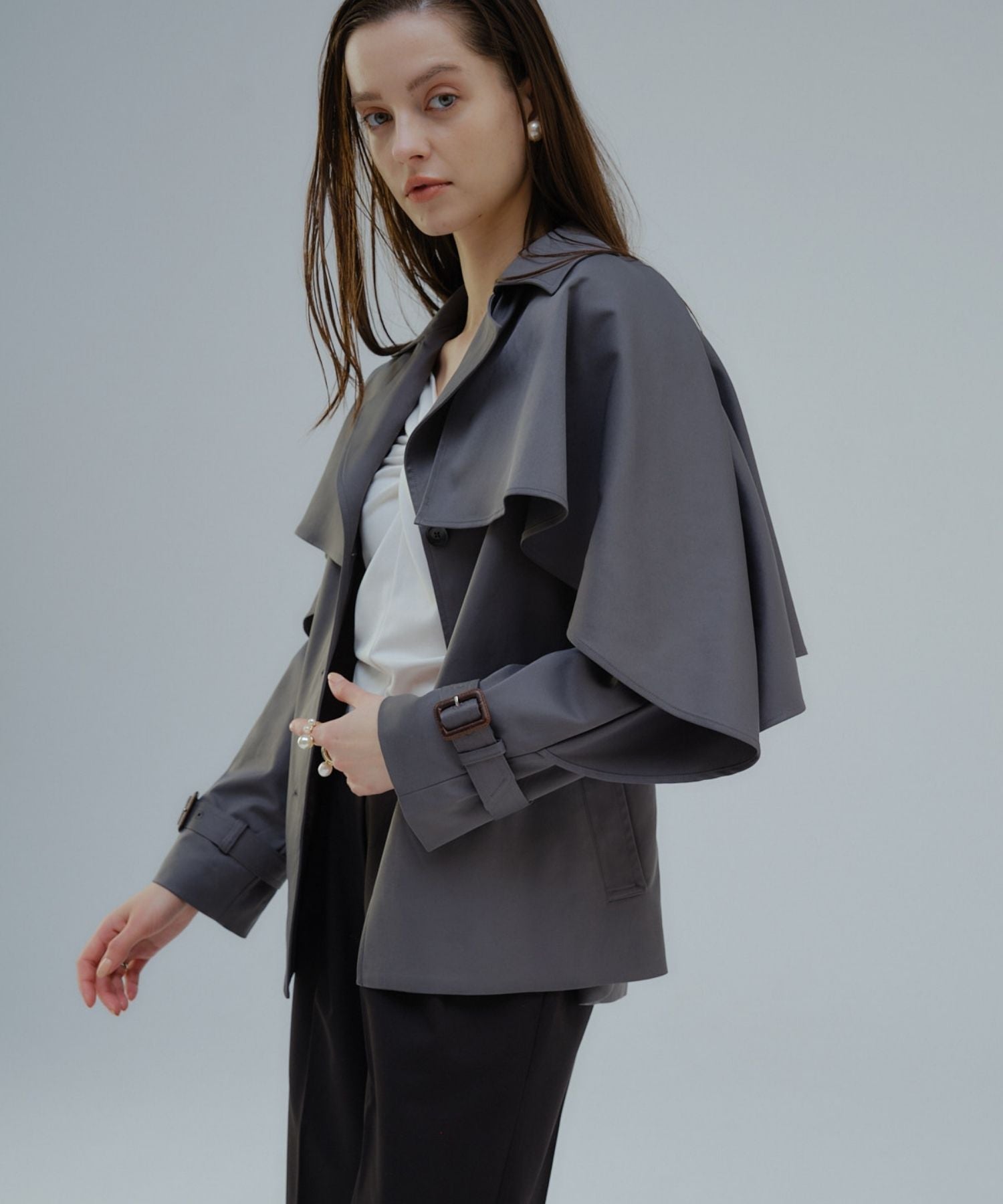 Cape trench coat【Gray】