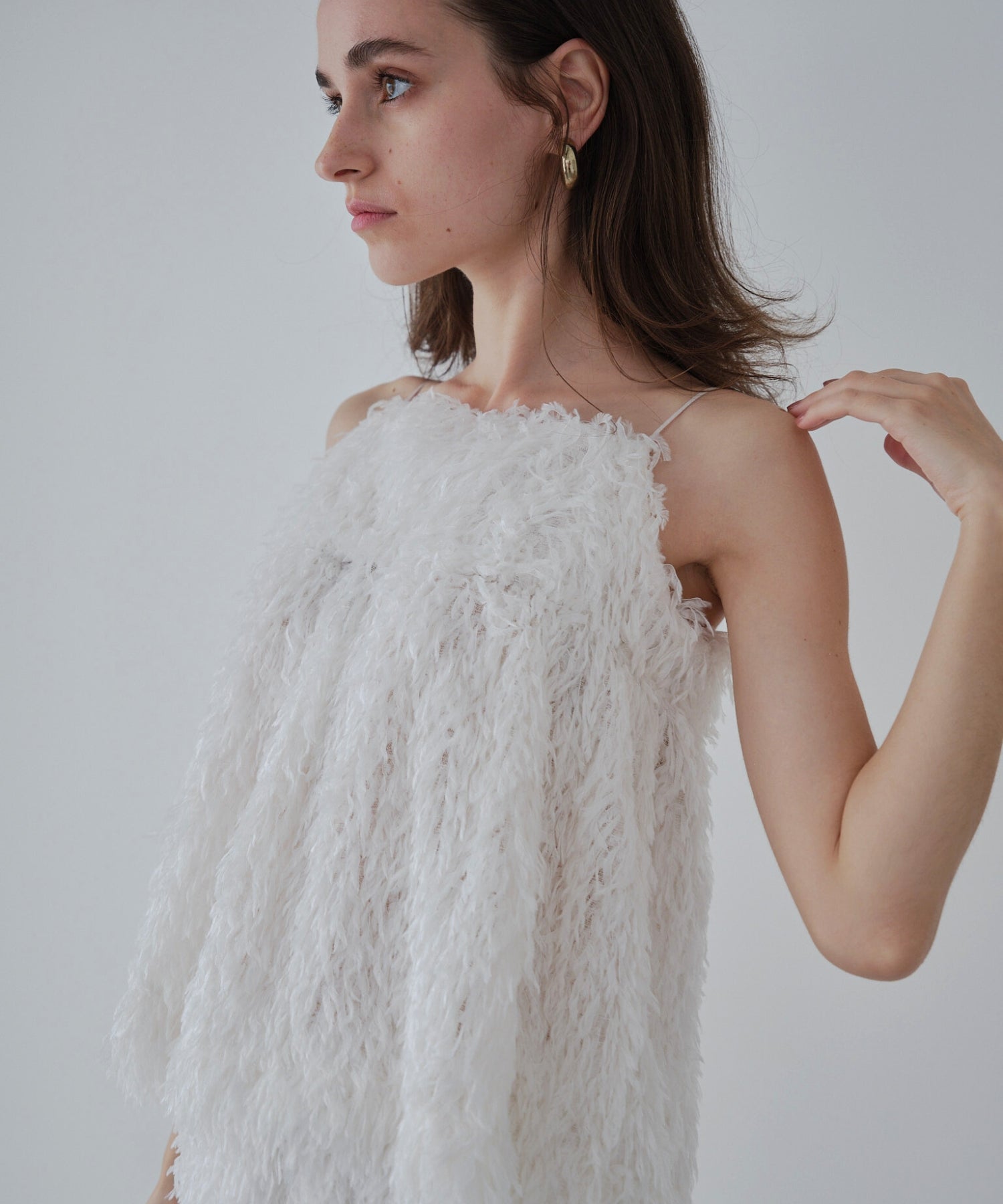 Feather fringe cami【Ivory】
