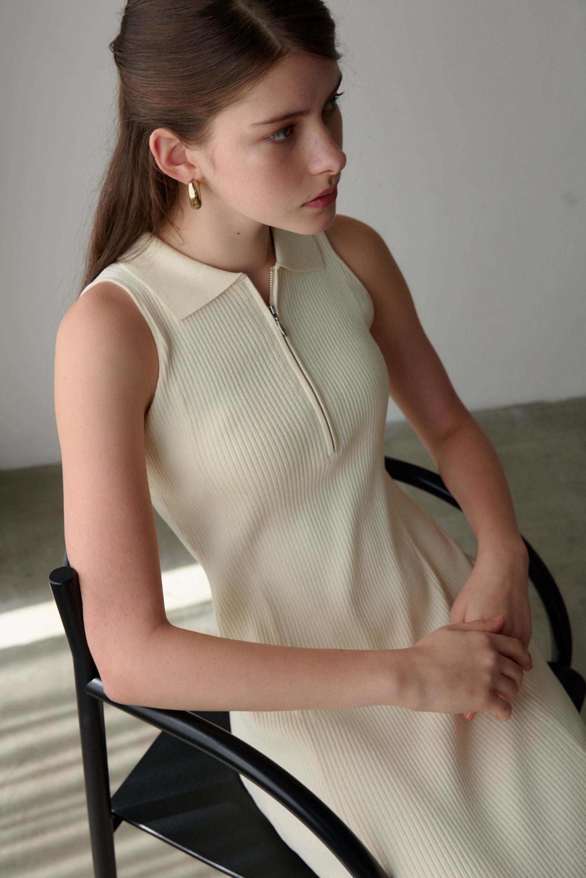 Polo collar knit one-piece