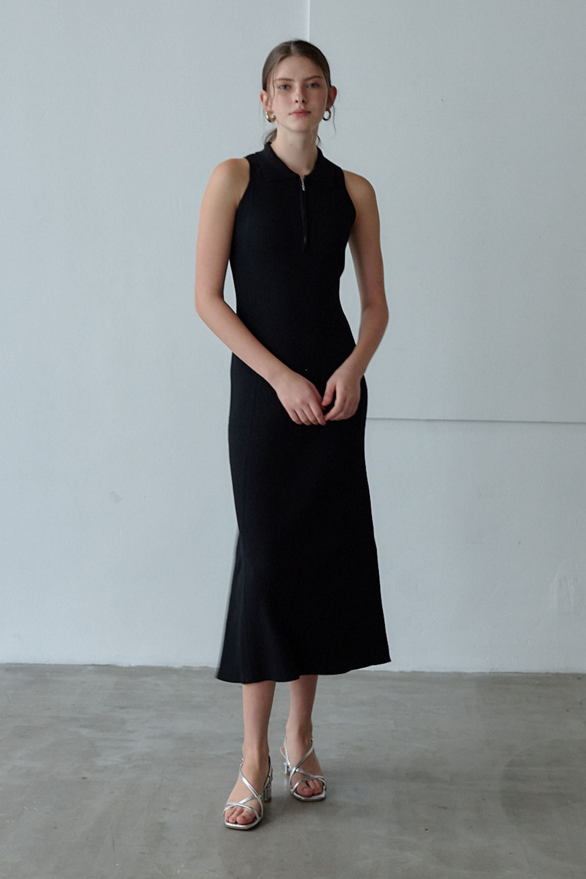 Polo collar knit one-piece