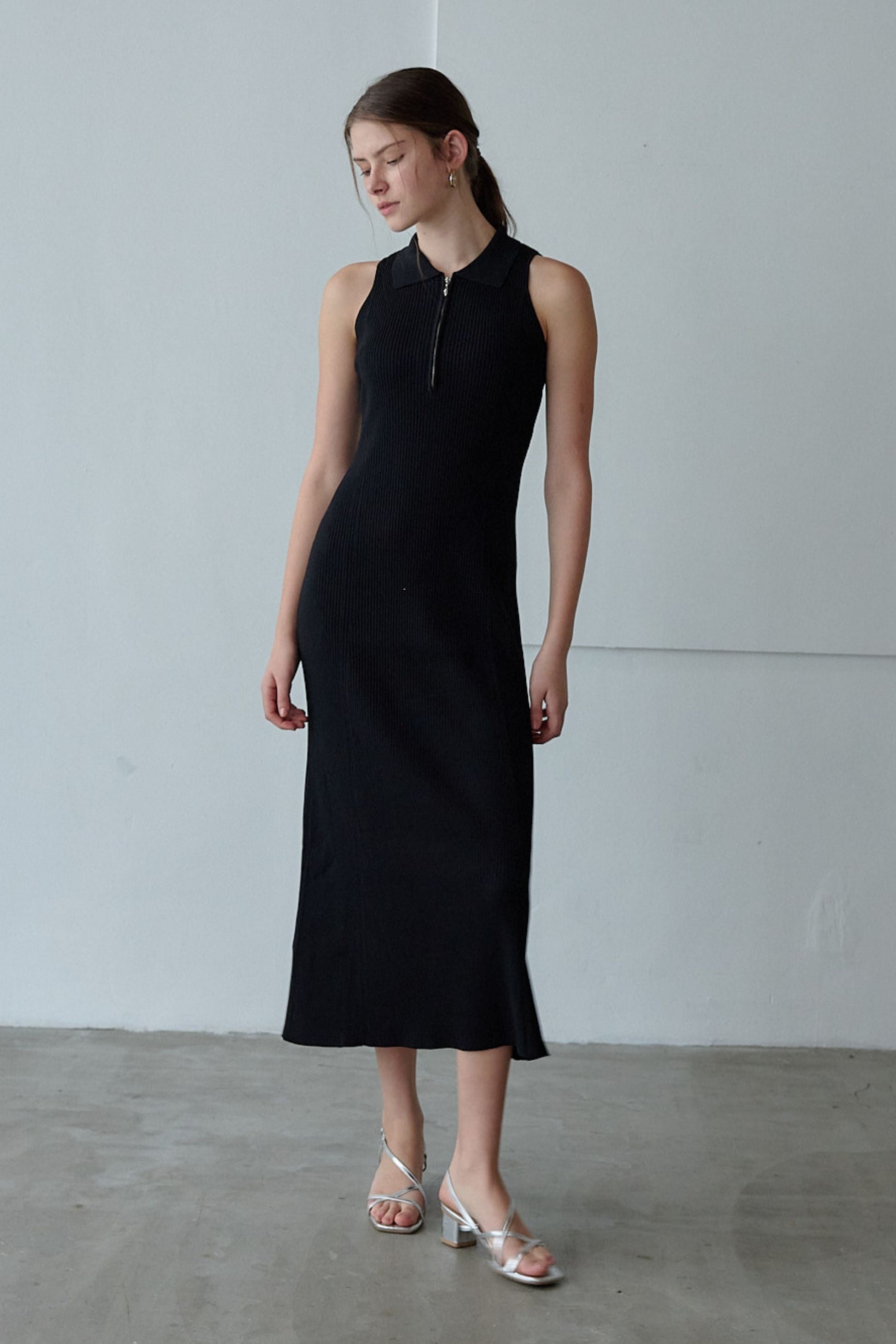 Polo collar knit one-piece