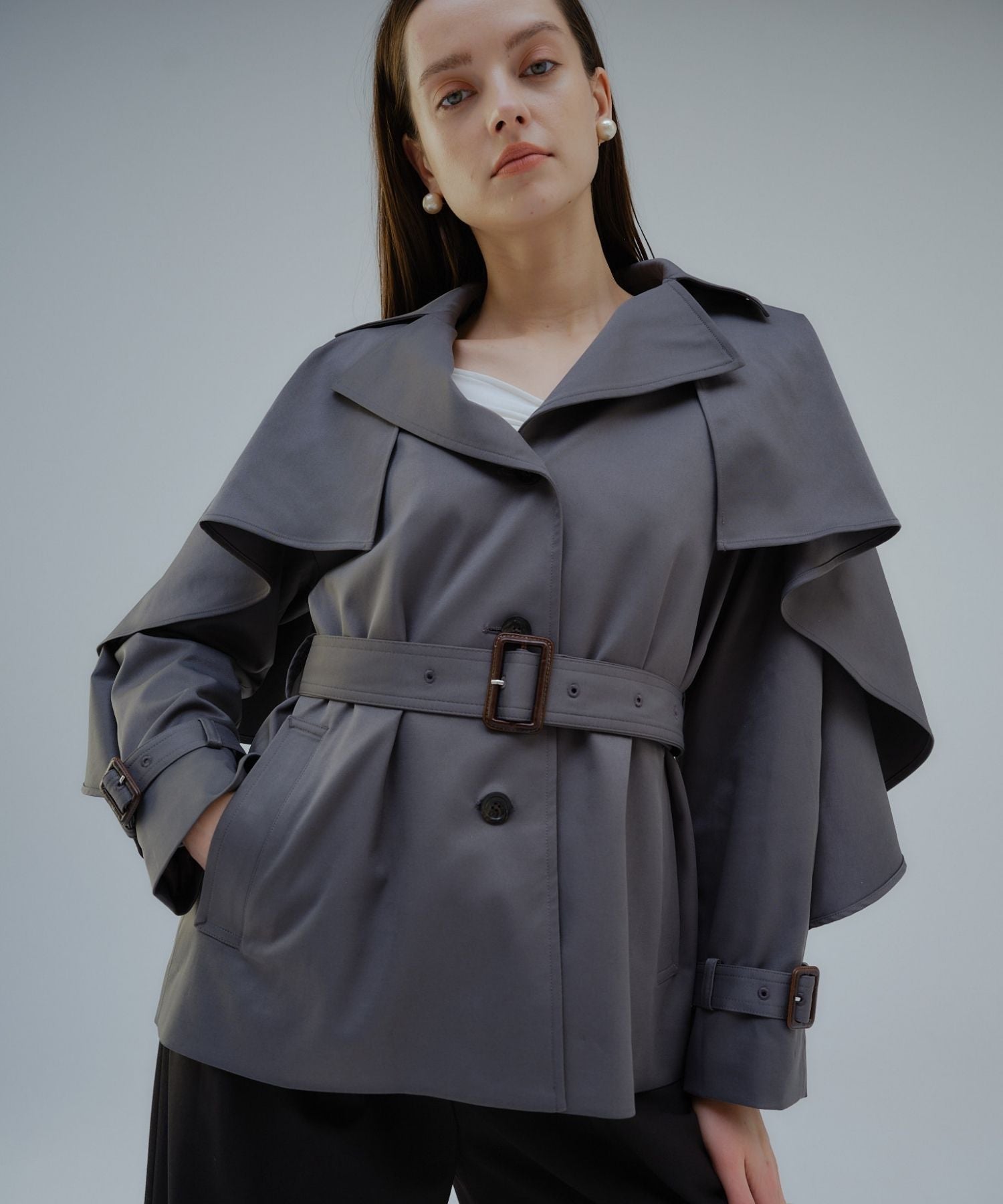Cape trench coat【Gray】