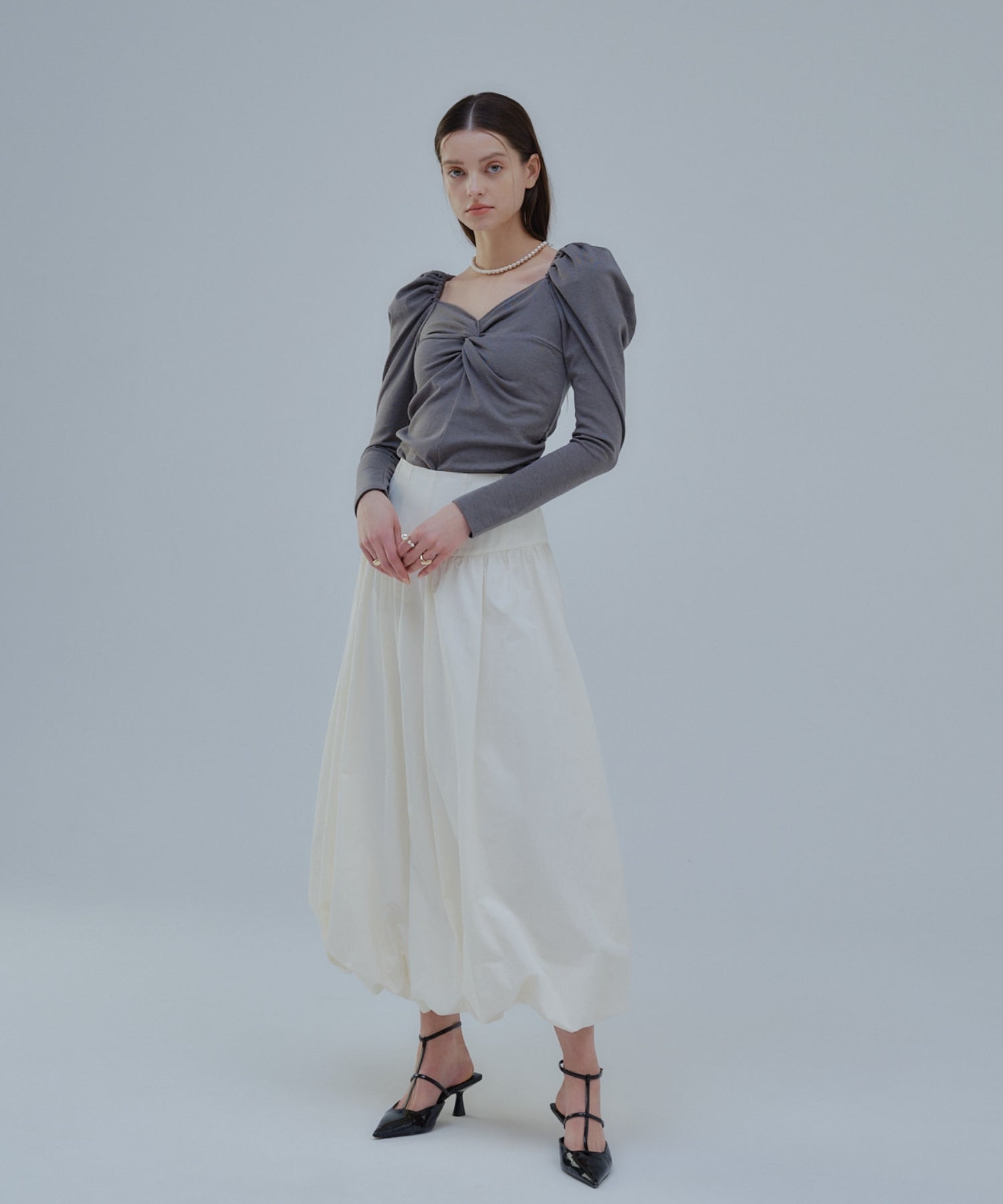 Cut gather tops【Gray】