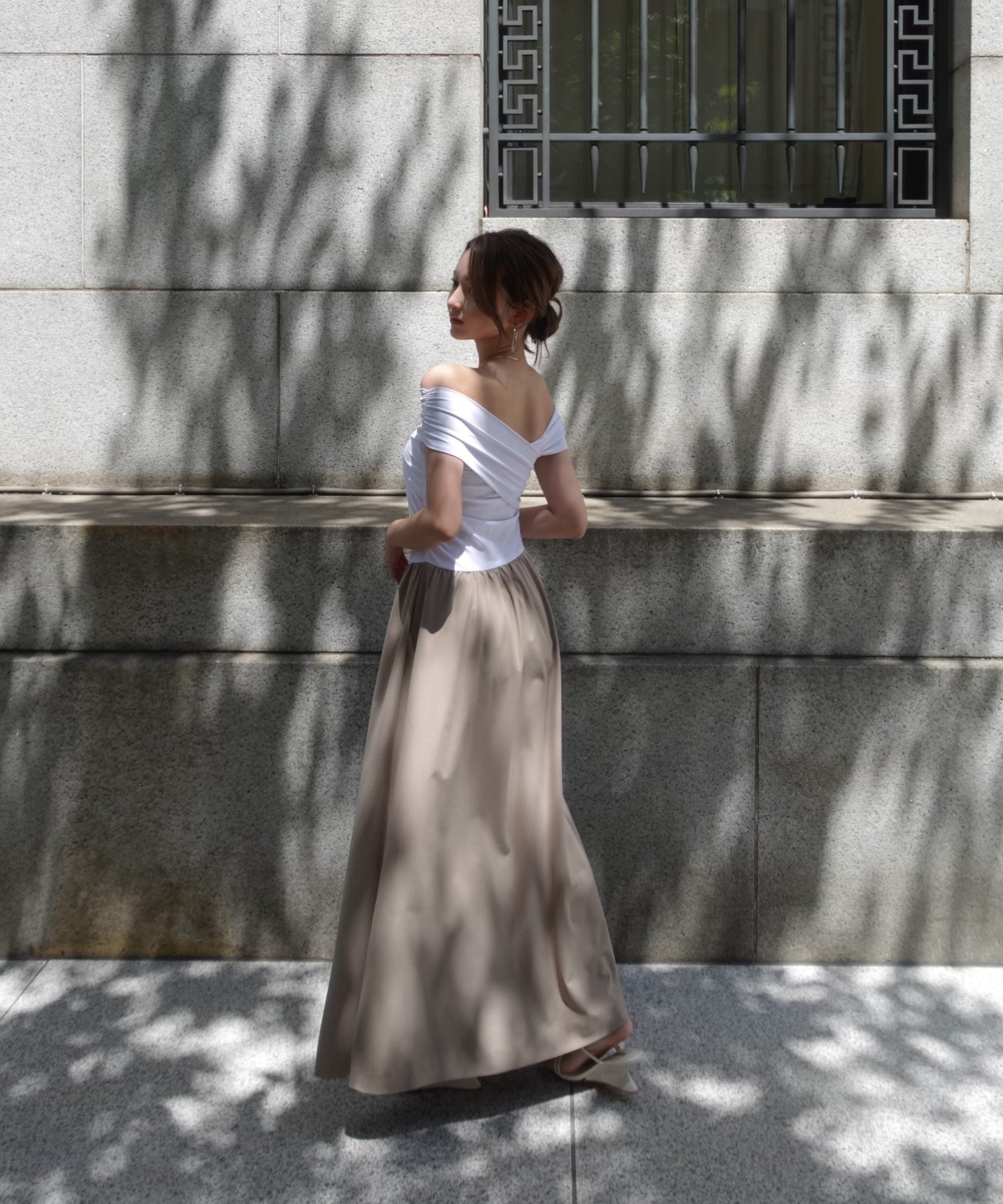 Strech cross docking dress【Beige】