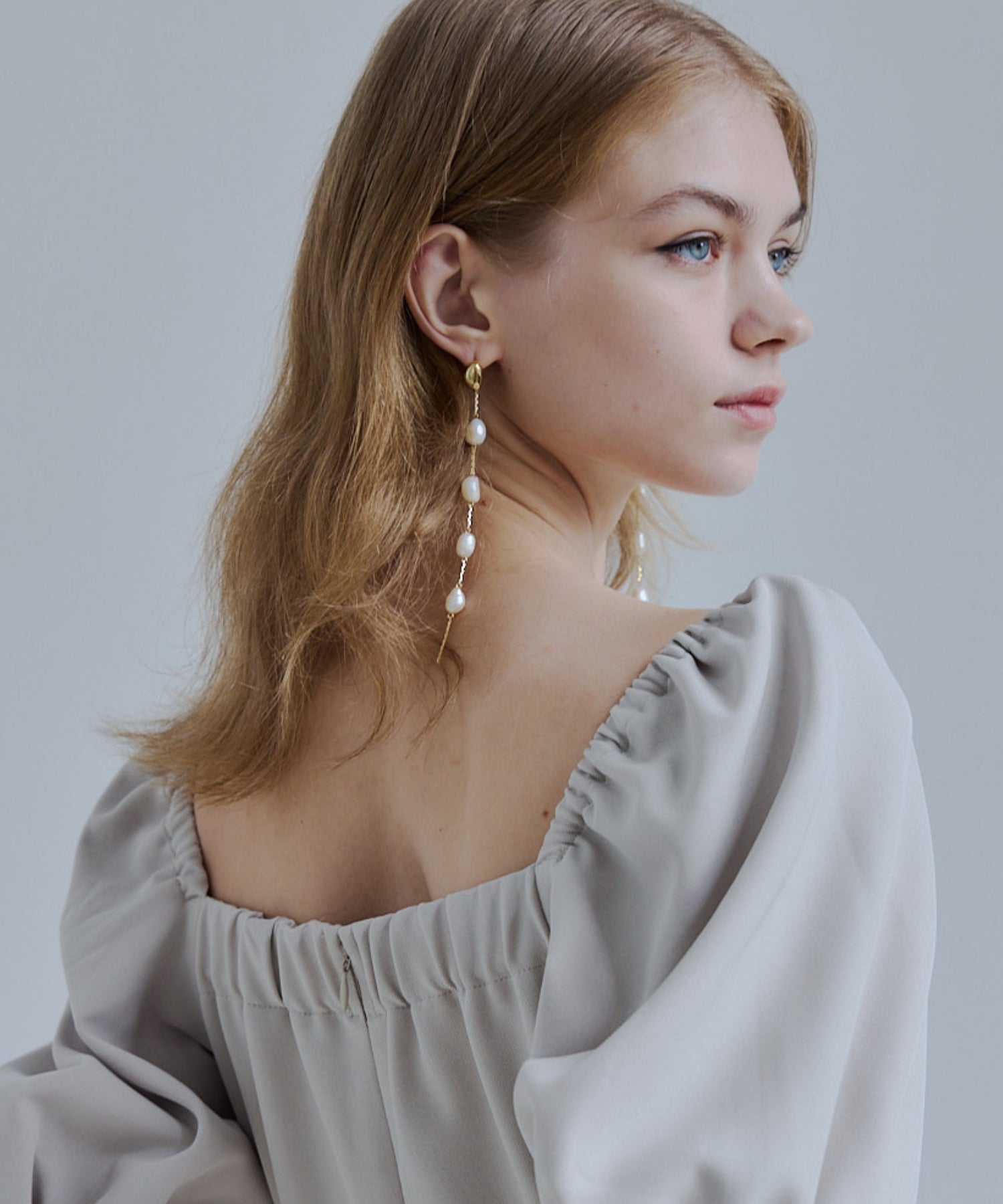 Pearl long chain earring【Gold/Silver】