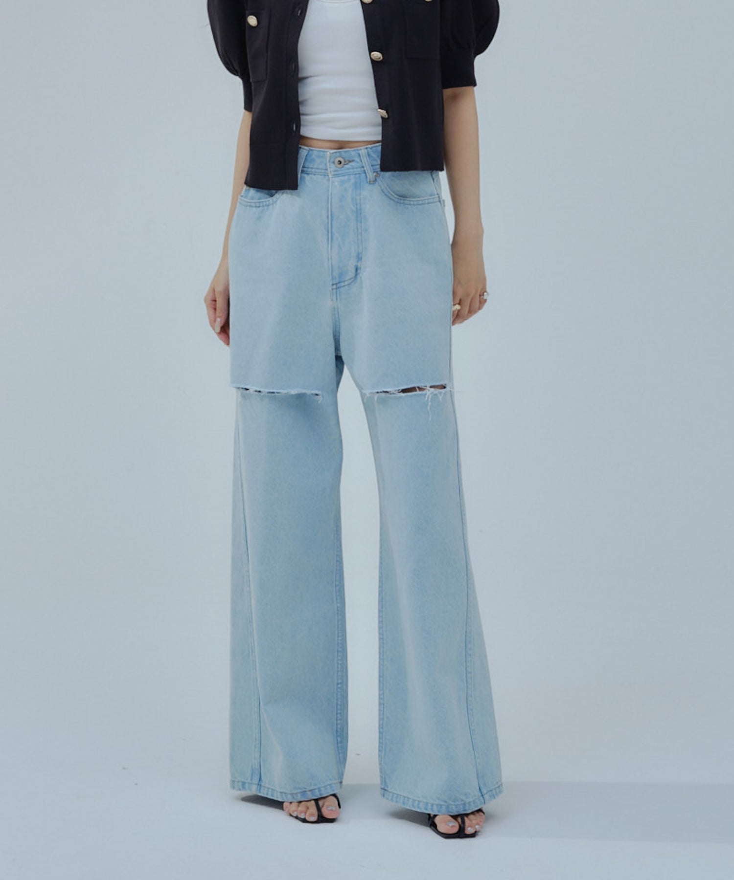 Cut out straight denim【Sax】