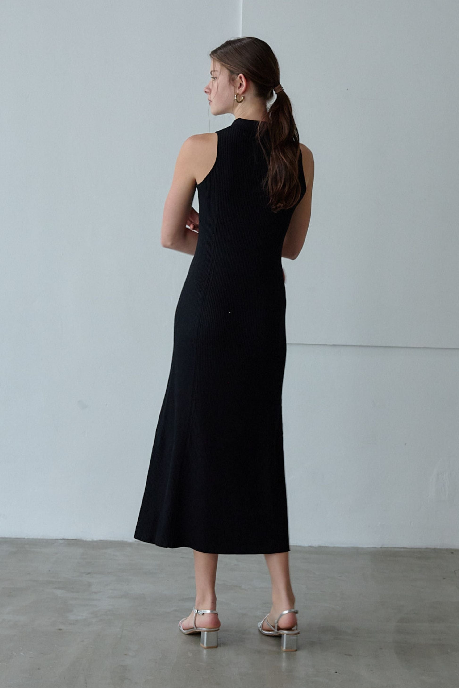Polo collar knit one-piece
