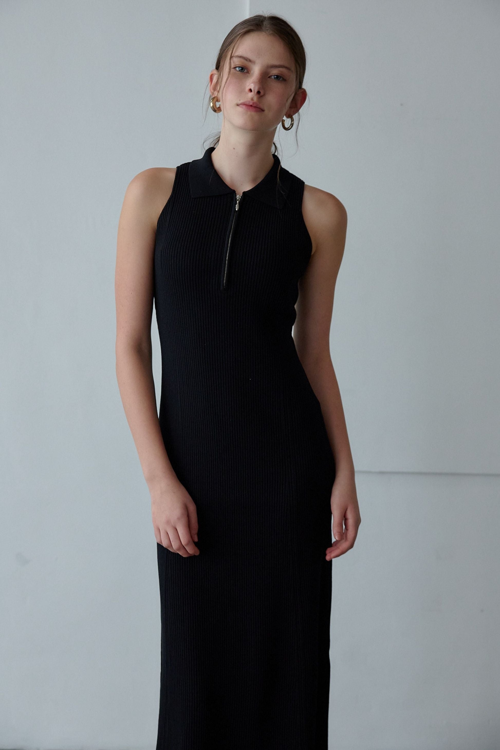 Polo collar knit one-piece