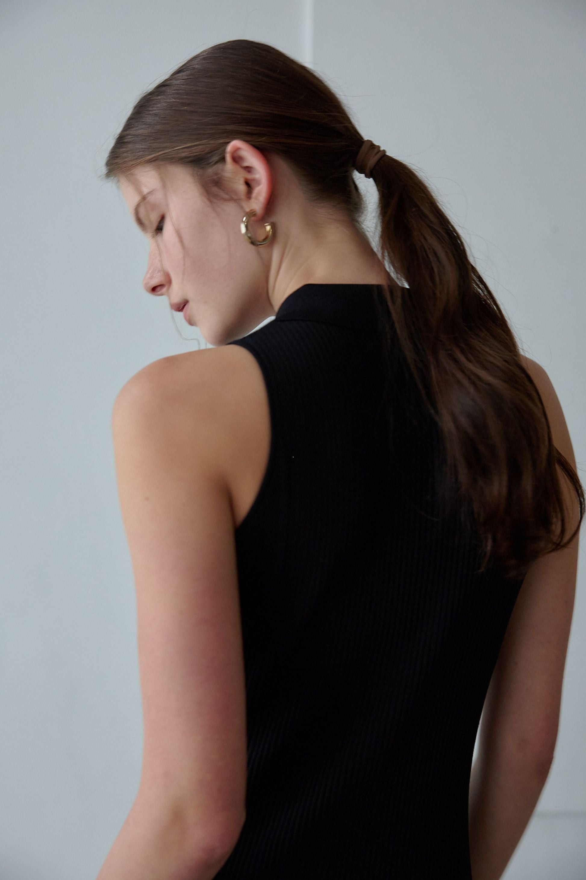 Polo collar knit one-piece