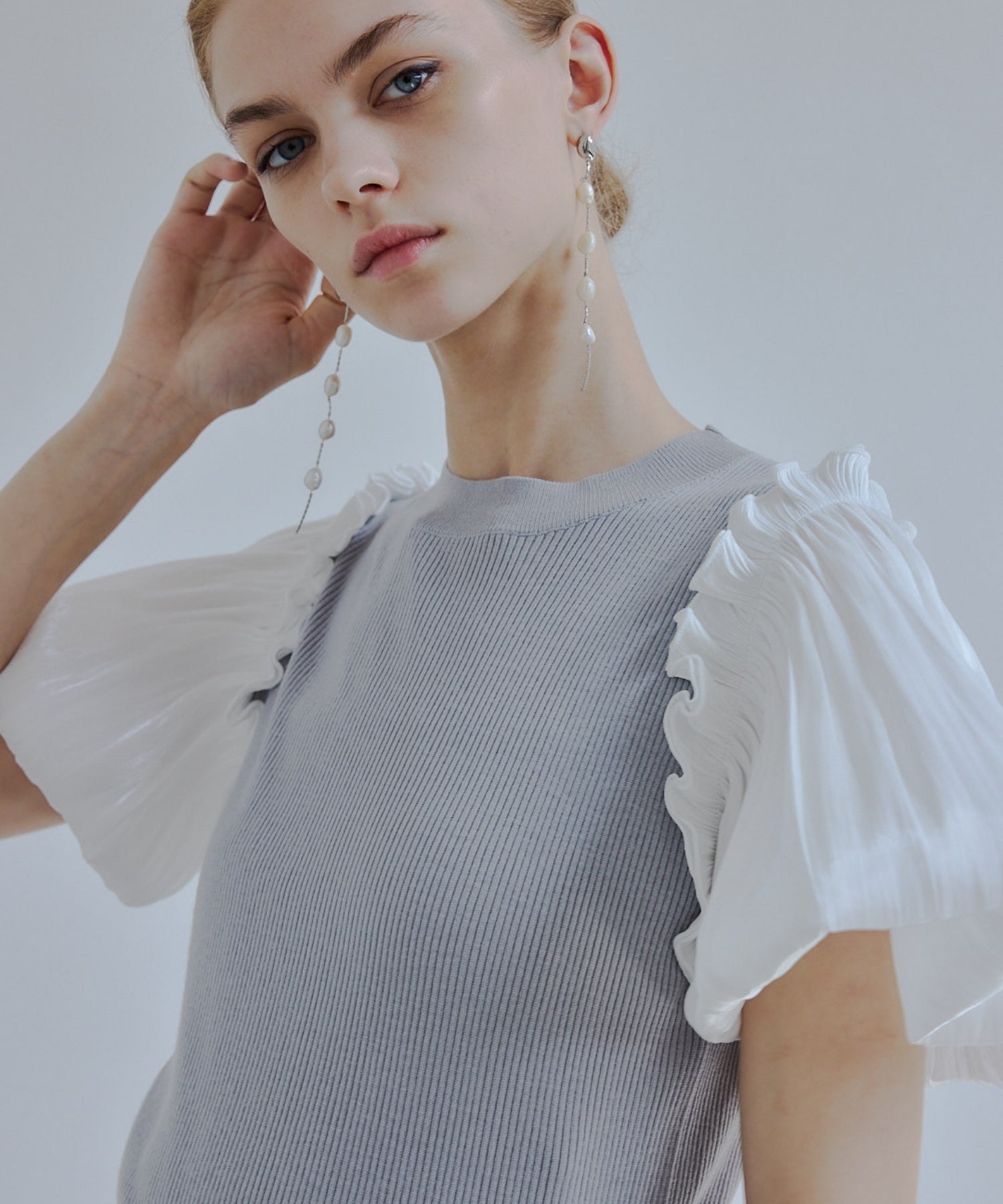 Puff sleeve knit tops【Gray】