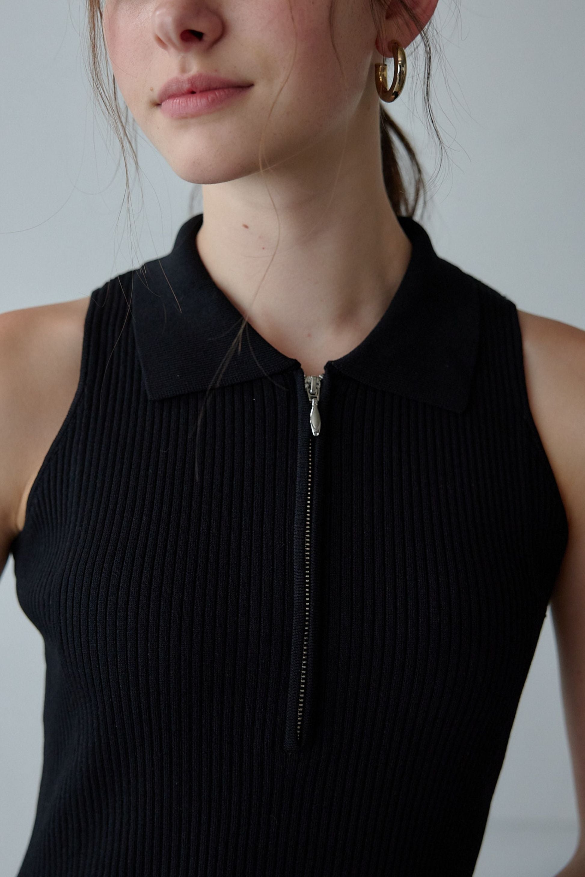 Polo collar knit one-piece