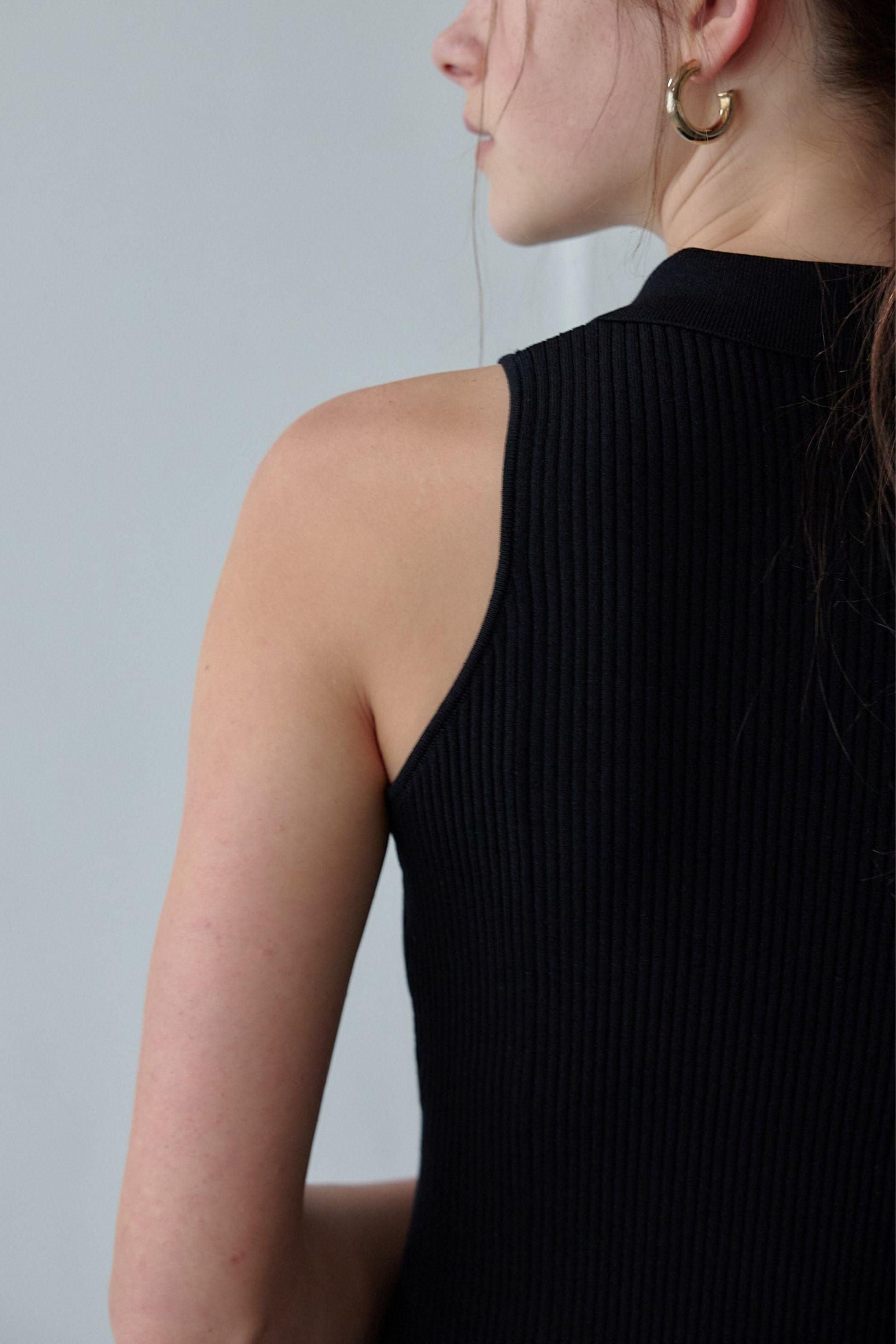 Polo collar knit one-piece