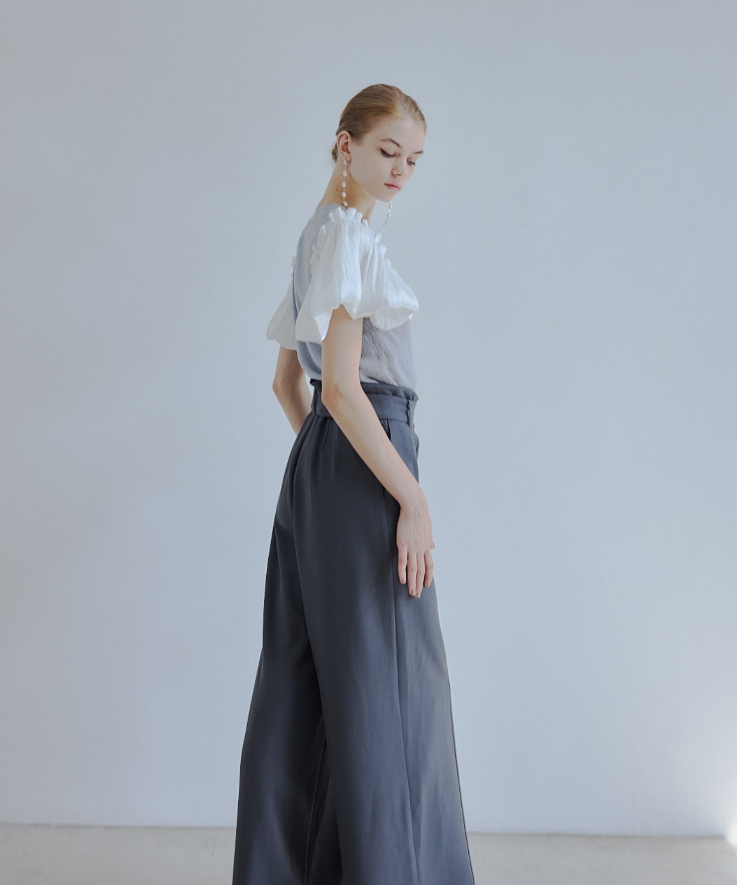 Puff sleeve knit tops【Gray】