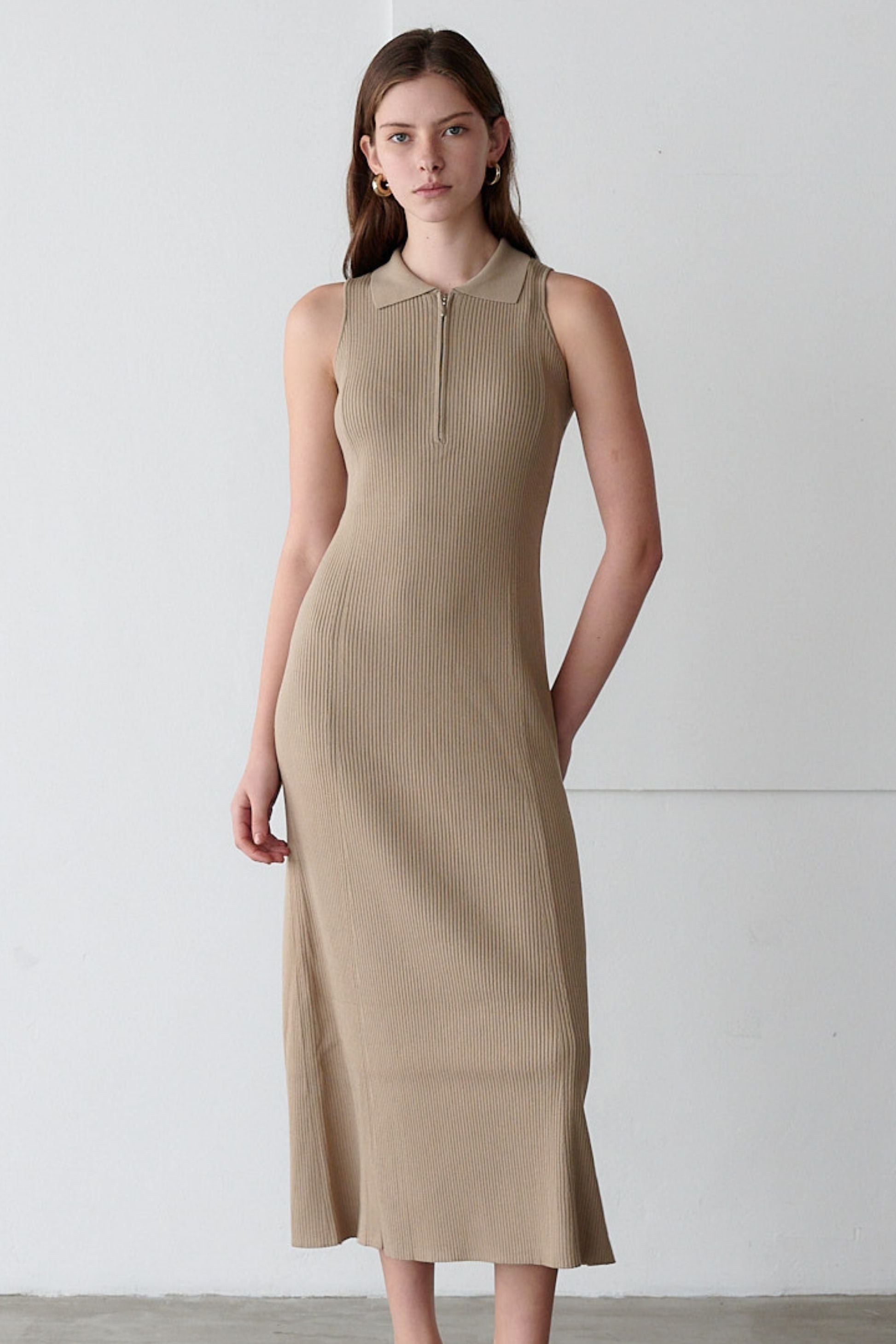 Polo collar knit one-piece