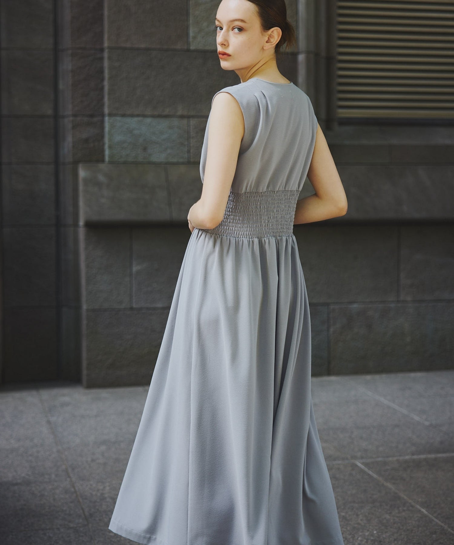 Key neck gather one-piece