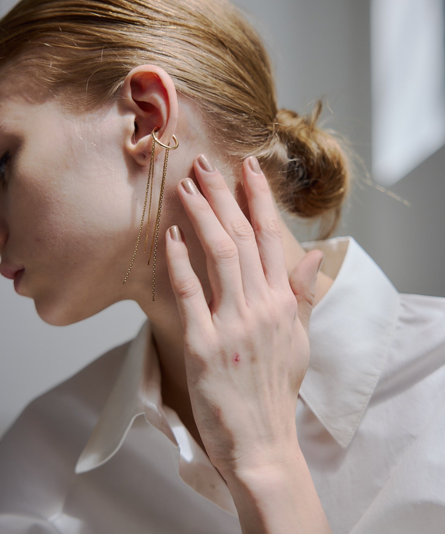 Long lame chain earcuff【Silver/Gold】
