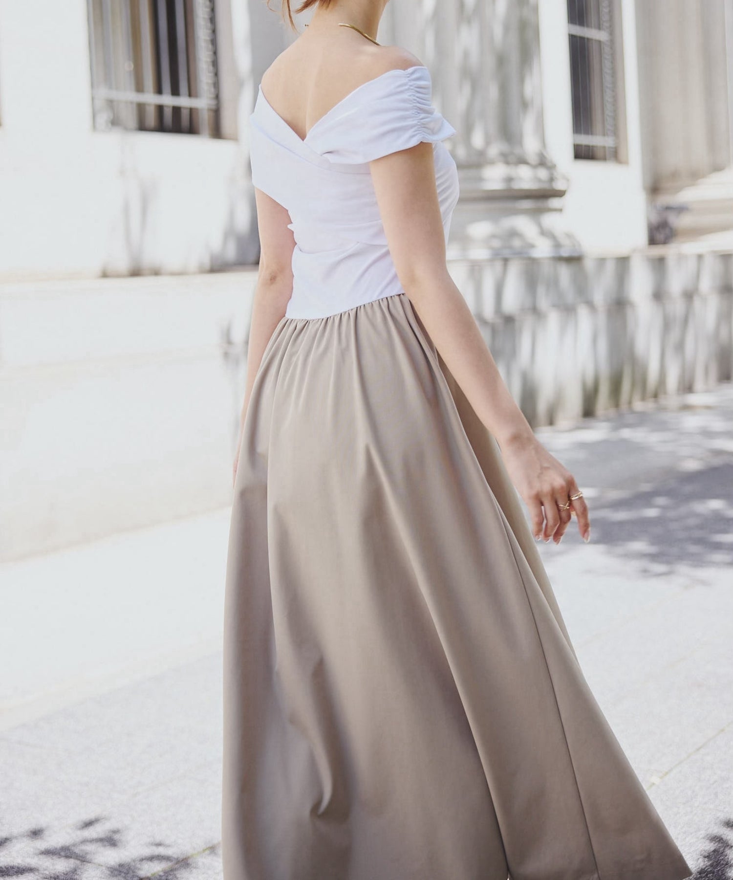 Strech cross docking dress【Beige】