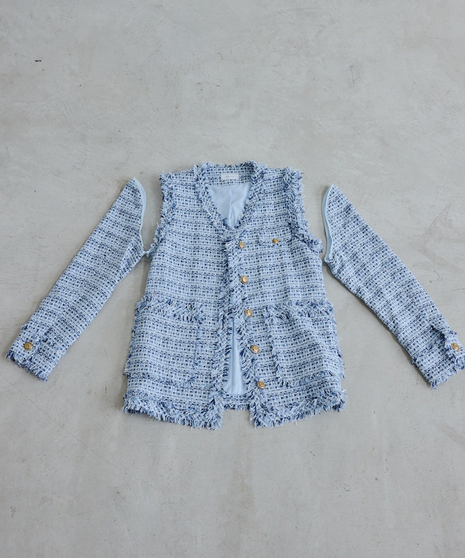 【SALE】Tweed fringe 2way jacket
