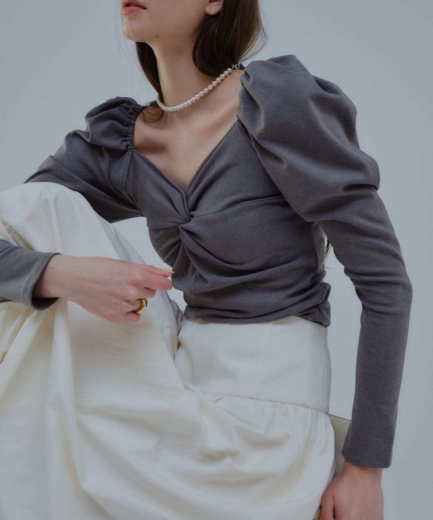 Cut gather tops【Gray】