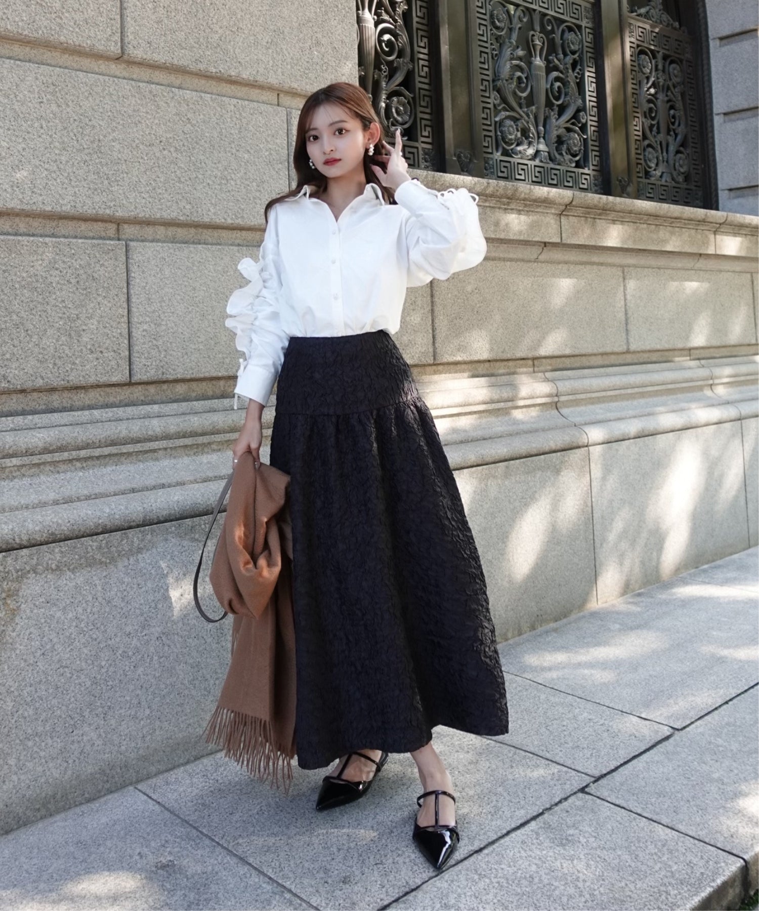 Jacquard volume skirt【Black】