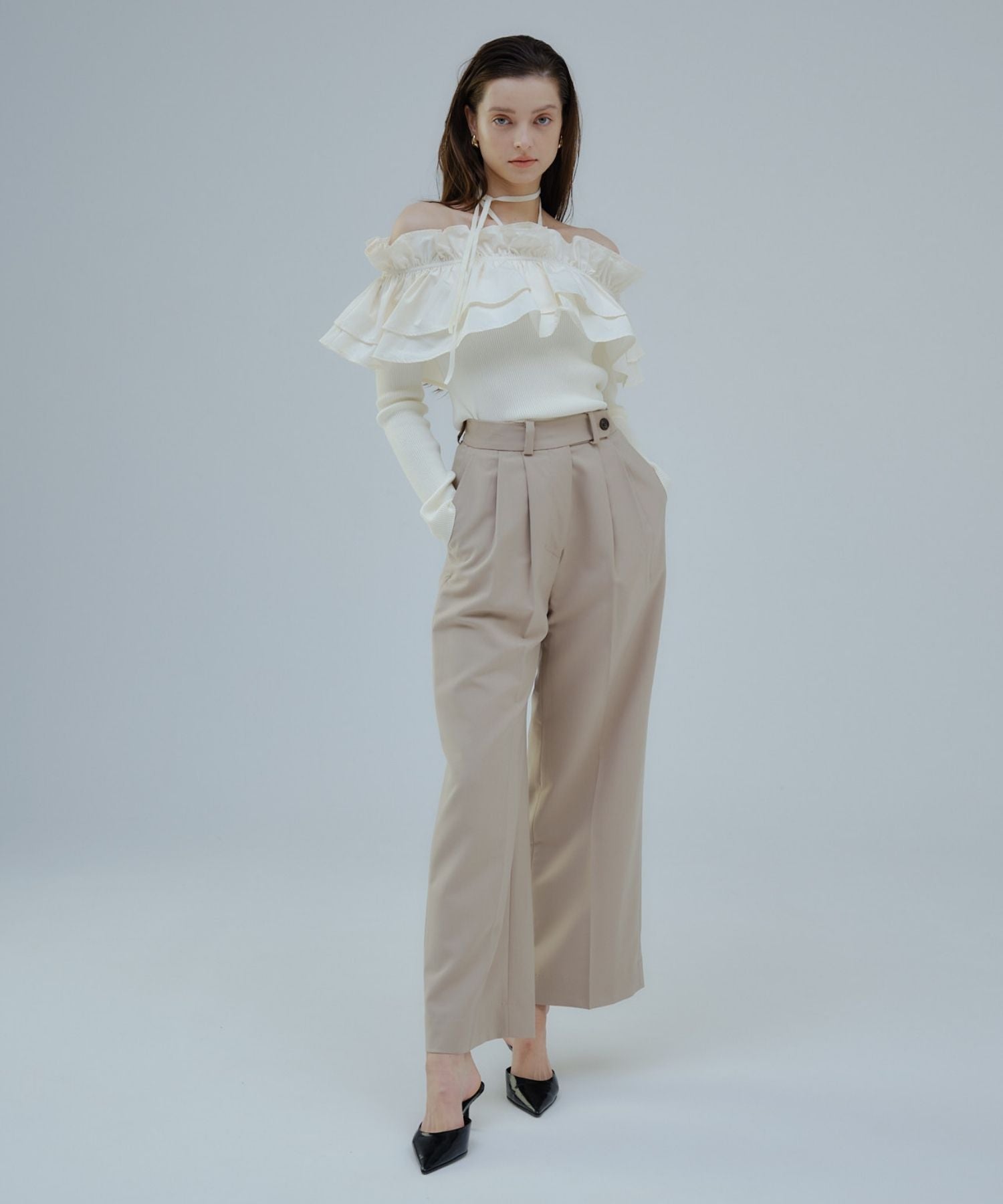 Choker frill knit【White】