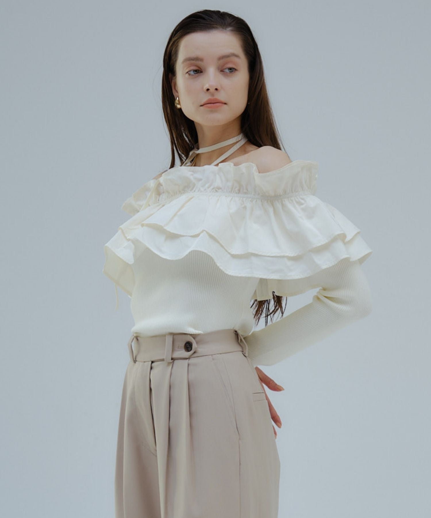 Choker frill knit【White】