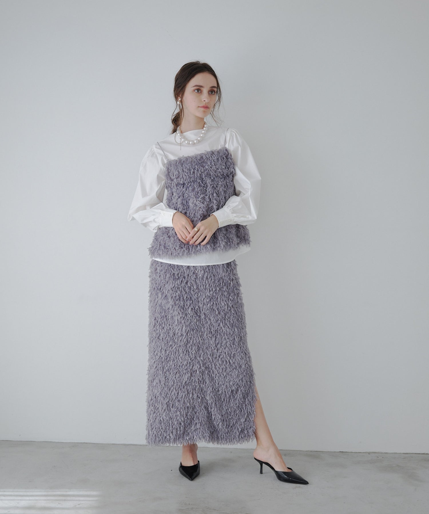 Feather fringe skirt【Blue】