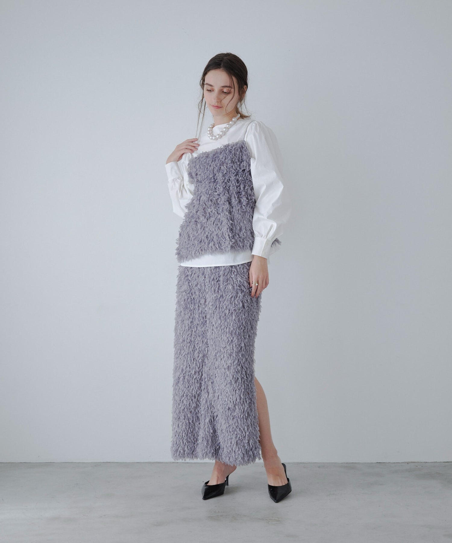 Feather fringe skirt【Blue】