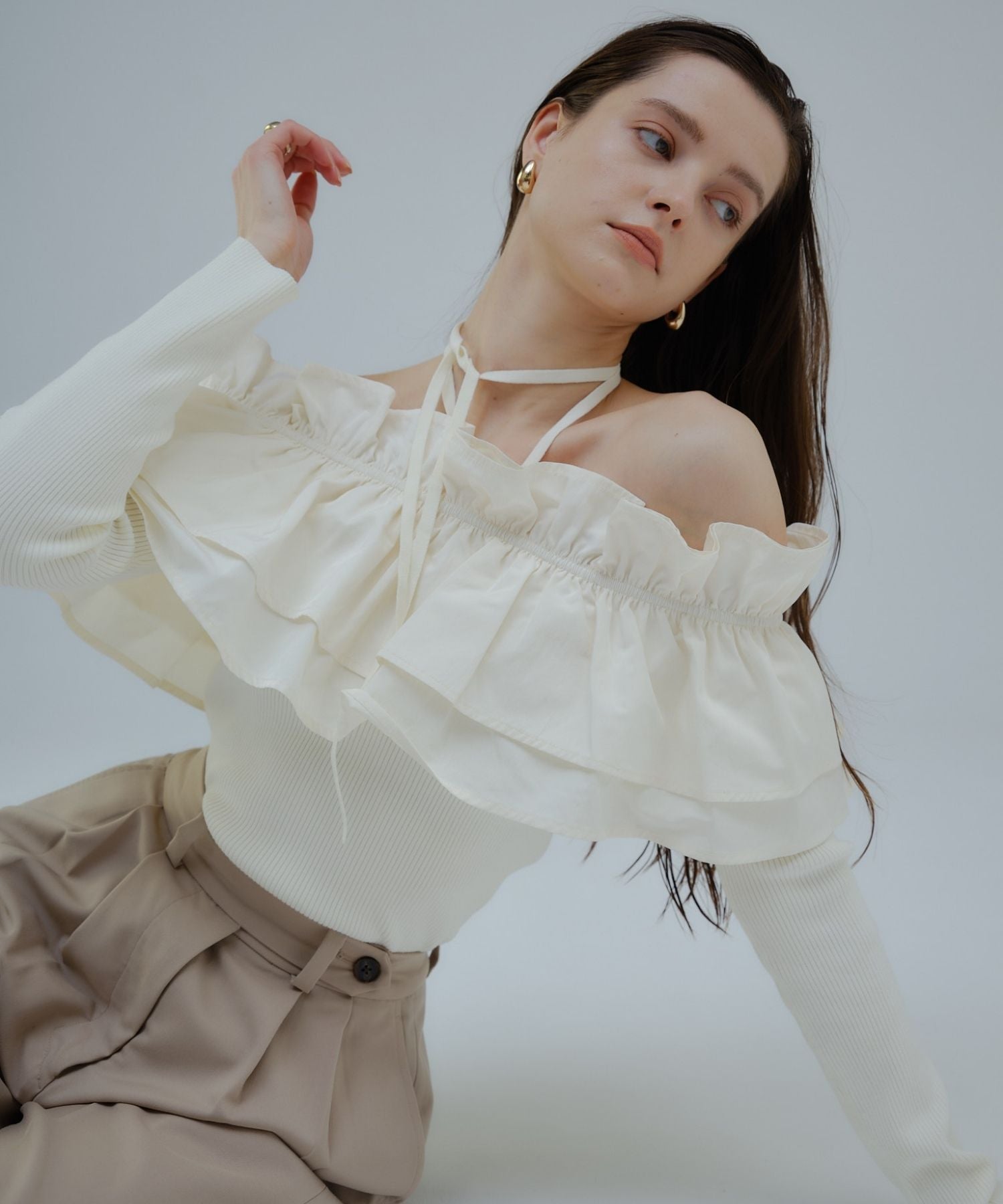 Choker frill knit【White】