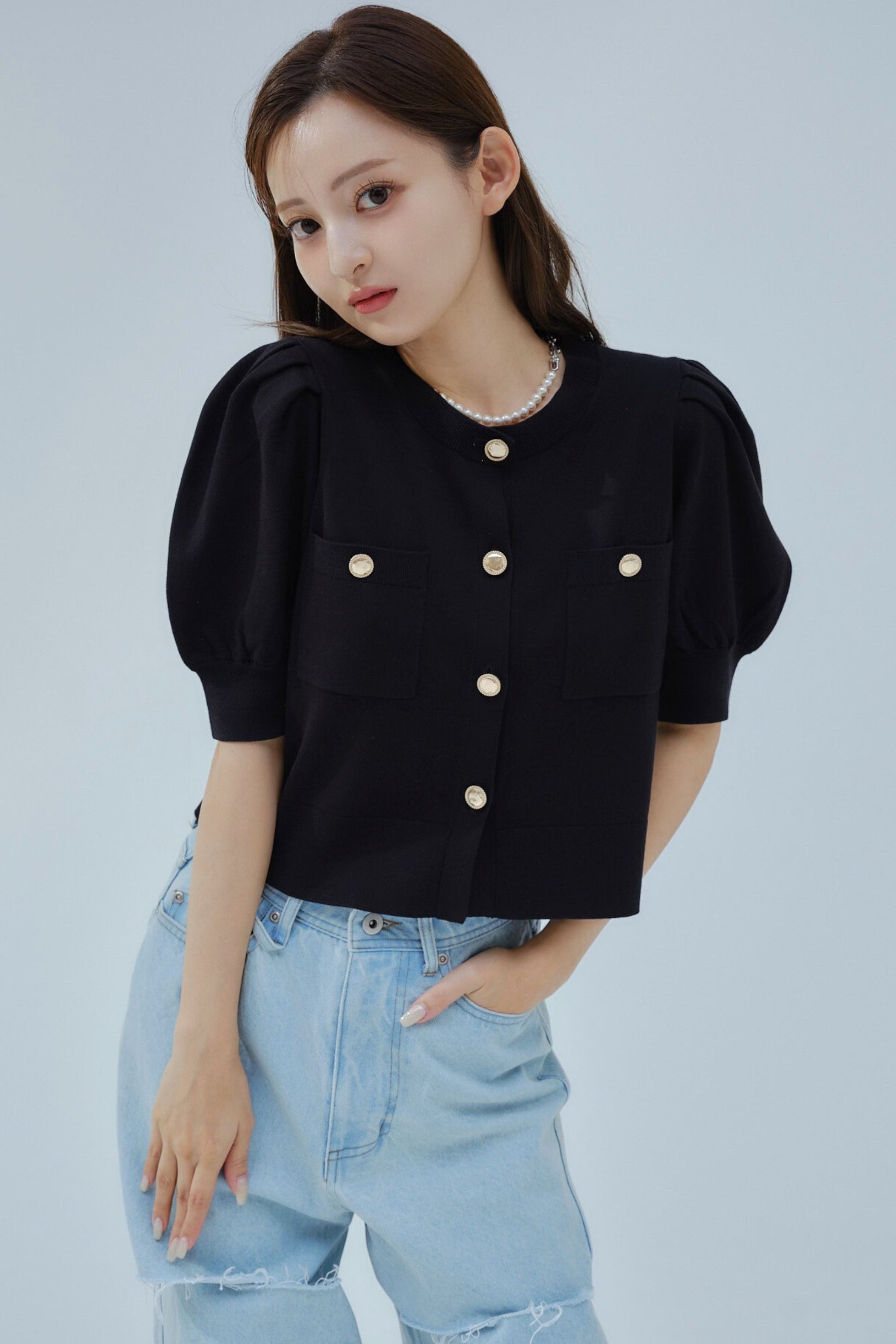 gold button knit