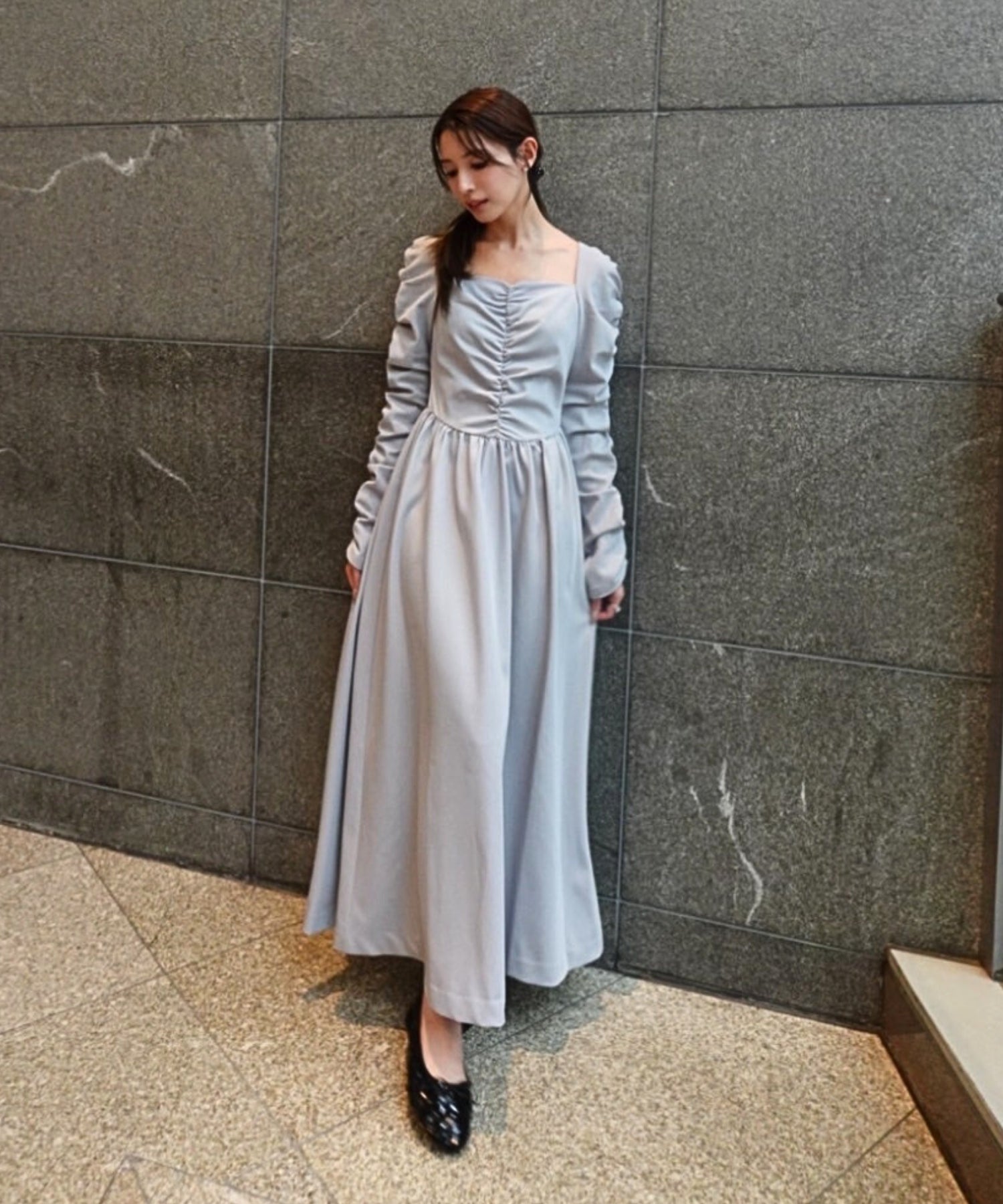 Cup-in back open gather dress