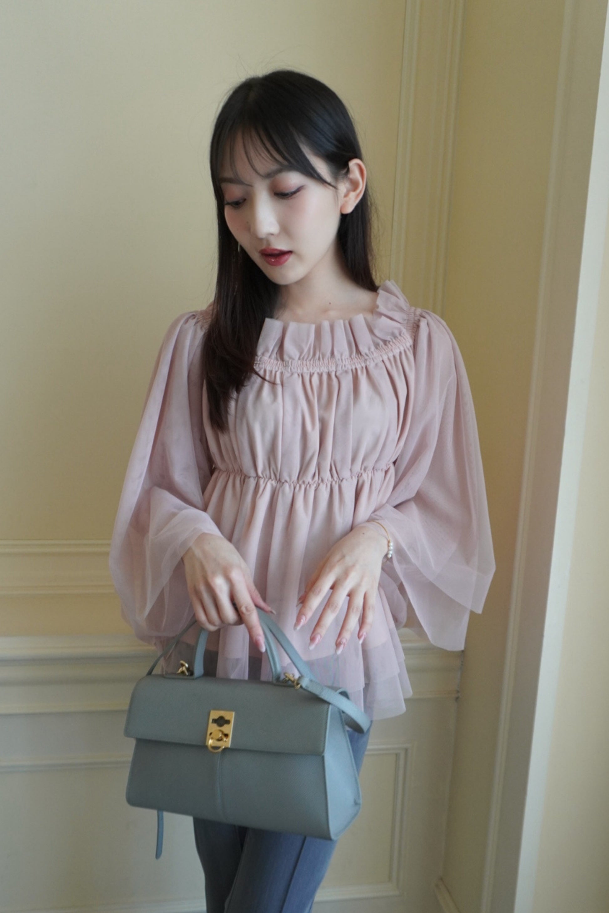 Tulle peplum blouse