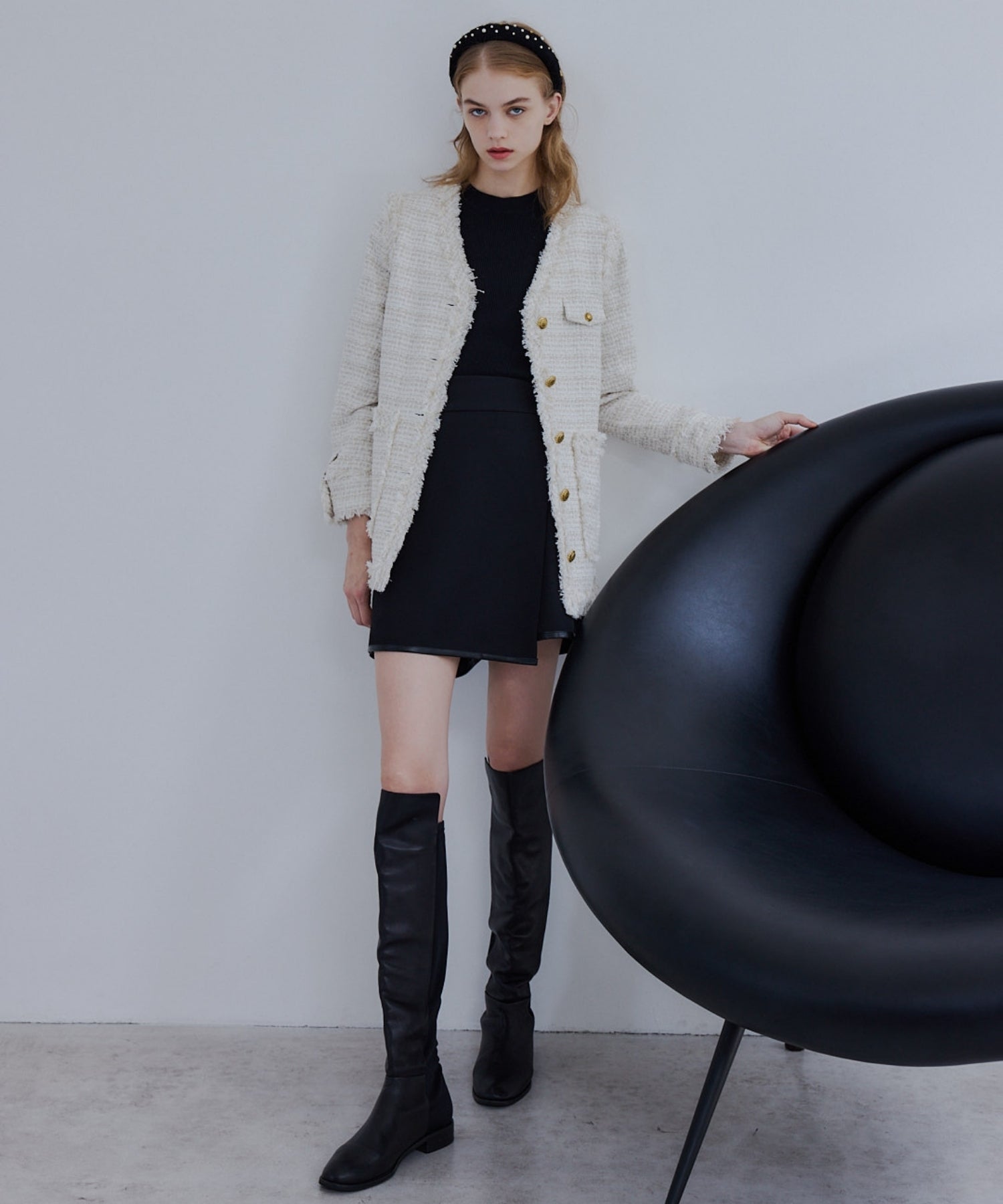 【SALE】Tweed fringe 2way jacket