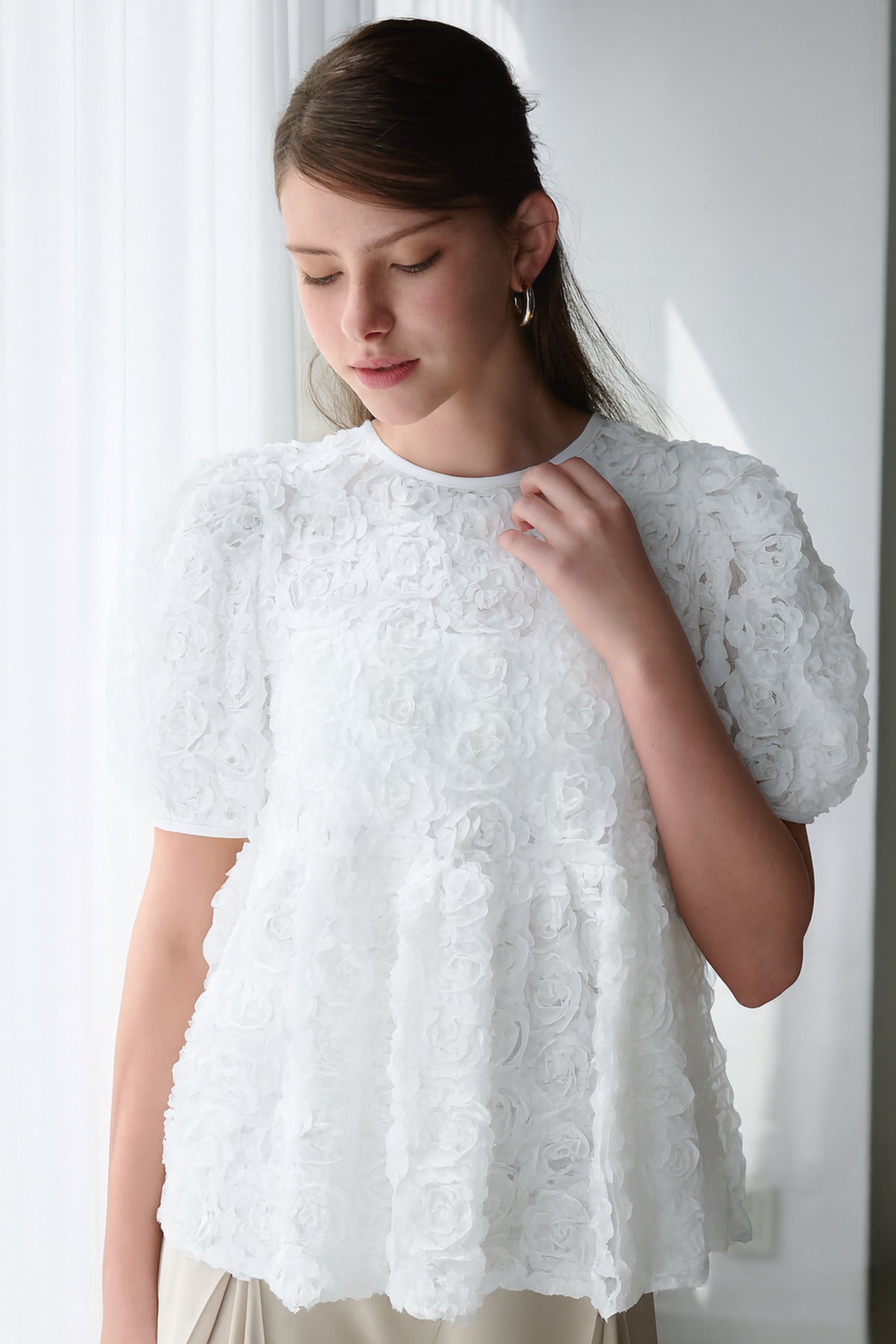 Flower tulle blouse