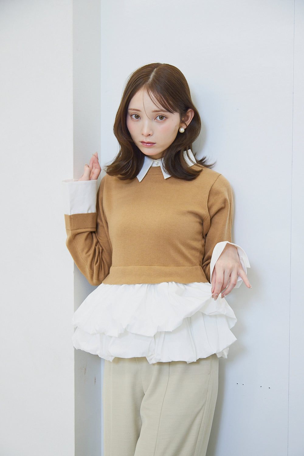 シャツレイヤードニット