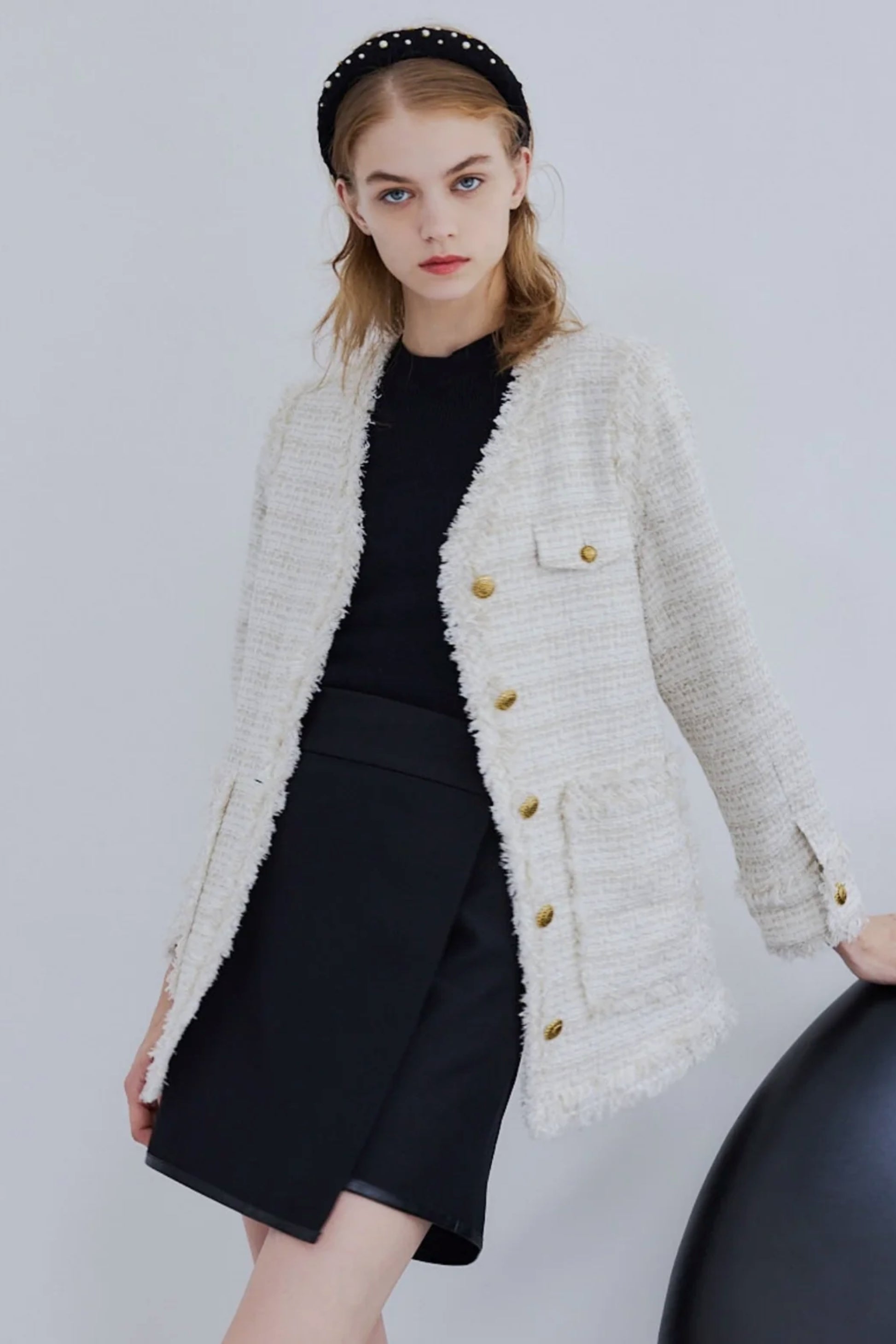 orgue オルグ 2WAYツイードジャケット DNVY Sサイズ Tweed fringe 2way jacket