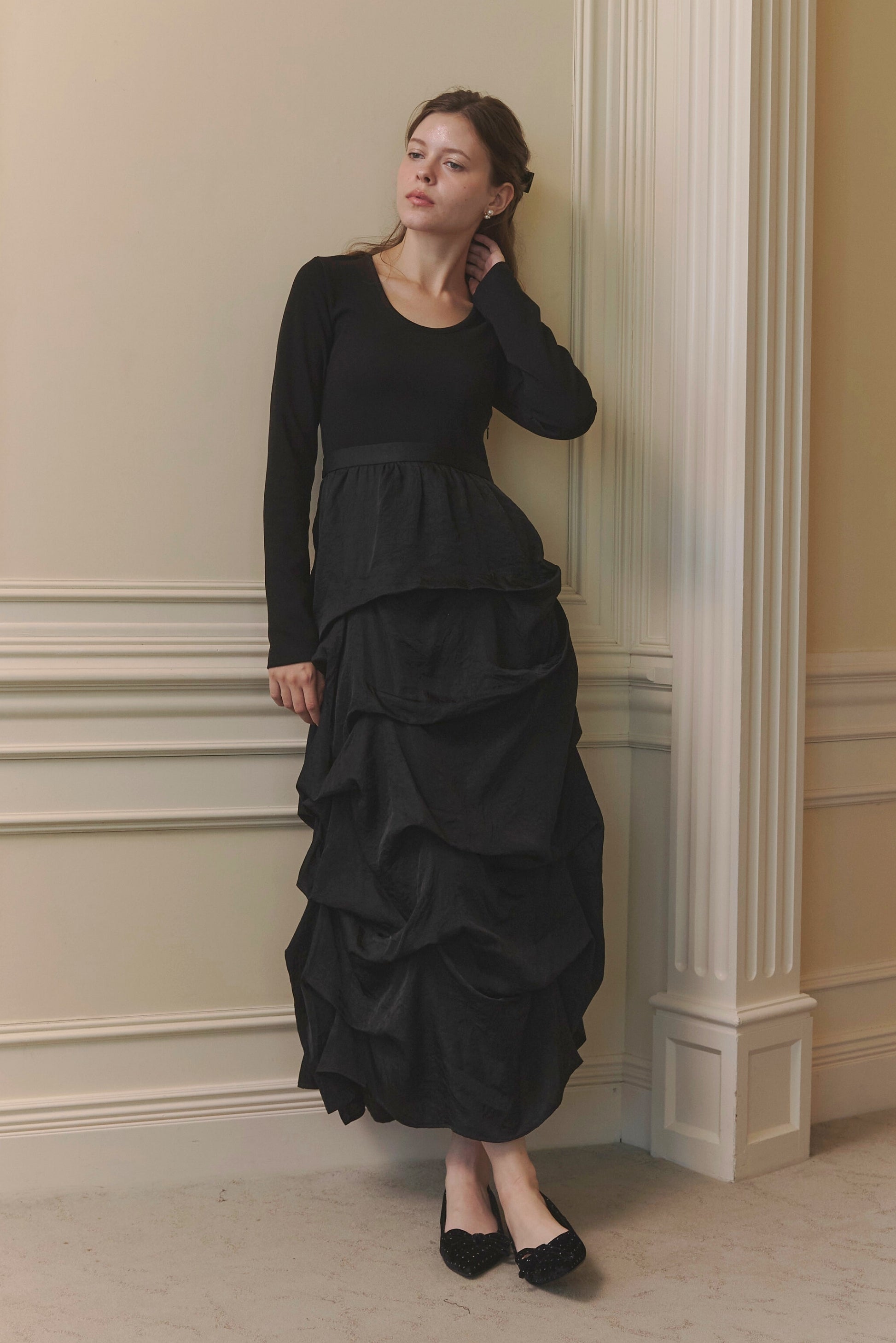 ワンピース ORGUE Pleats docking dress Pleats docking dress【Light beige】