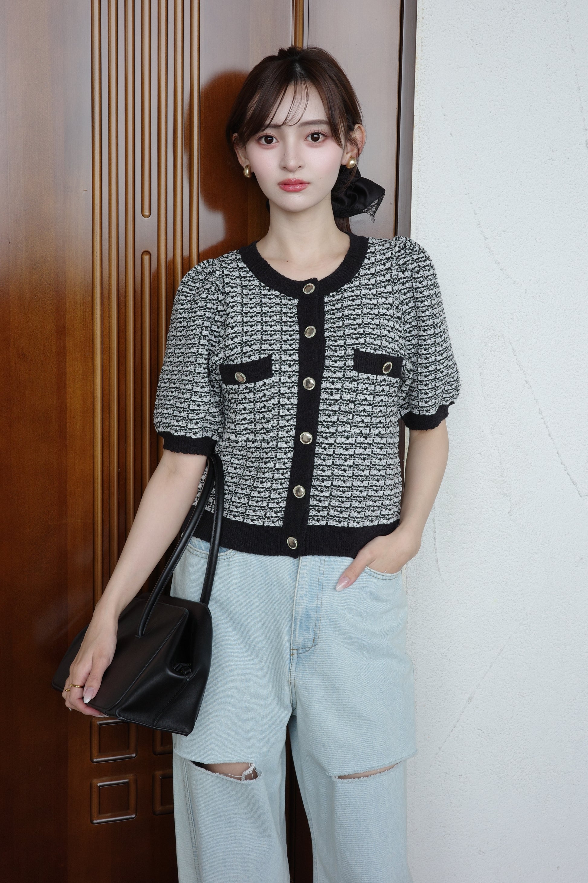 バイカラーニットカーディガン