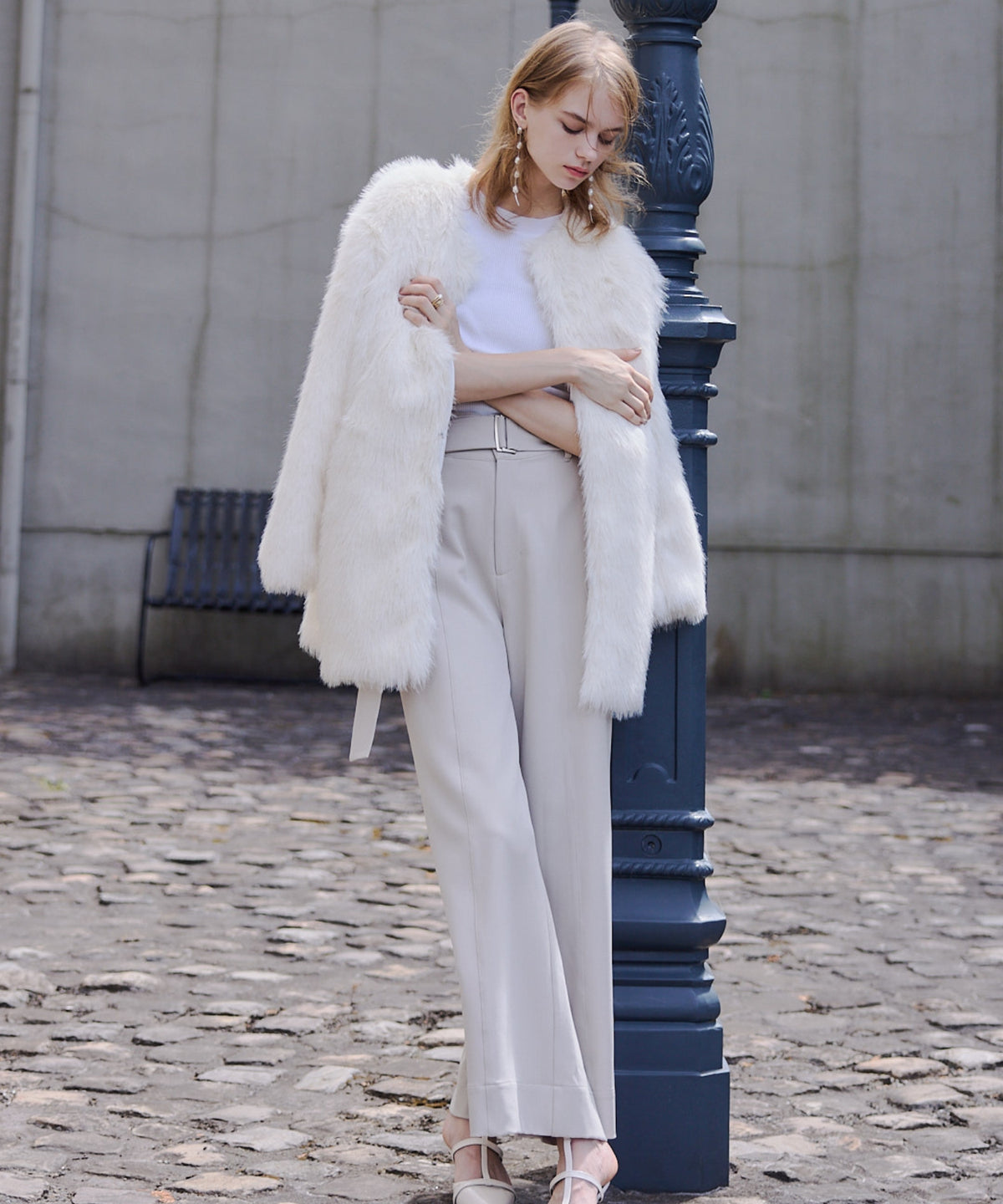 Loose fur coat【Ivory】