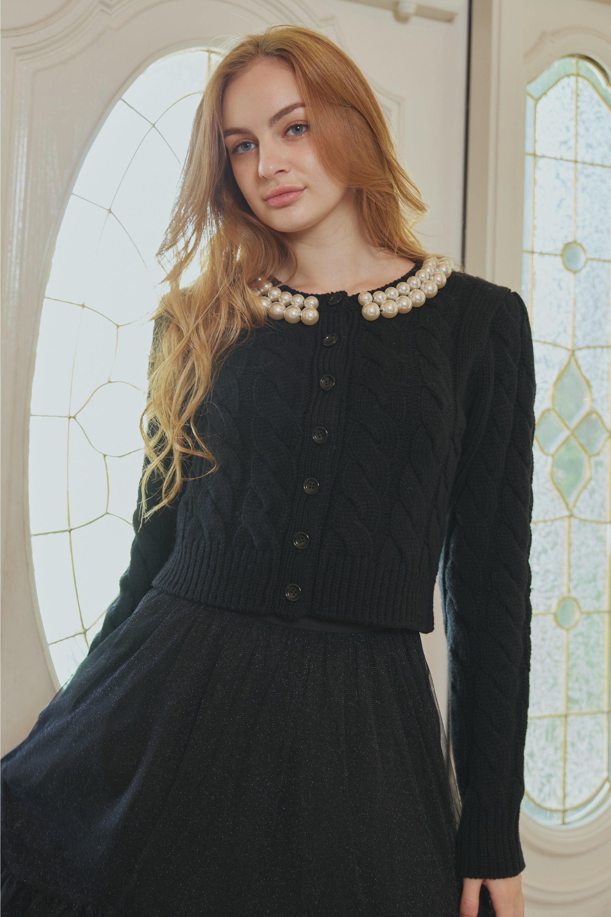 オルグ　orgue No collar pearl coat コート Pearl knit jacket